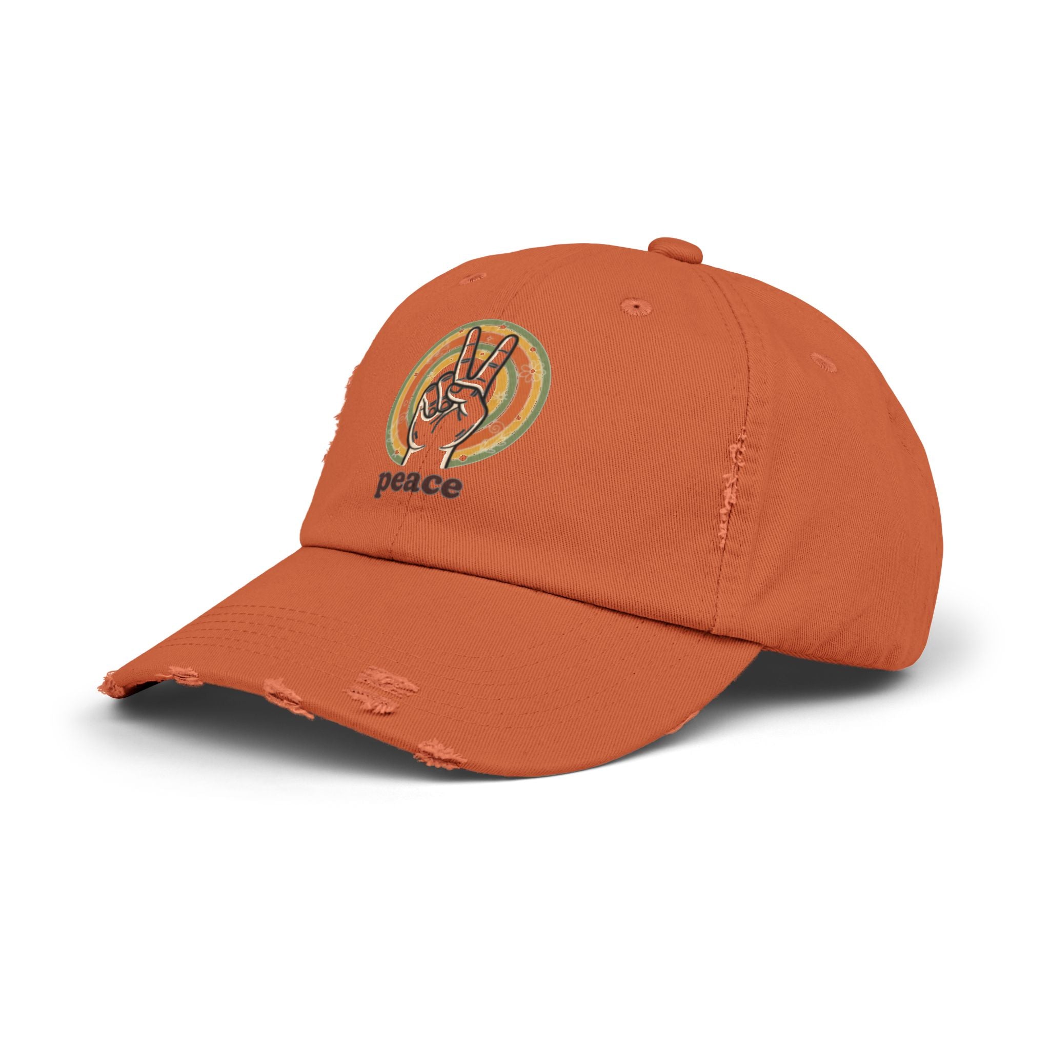 Peace Vintage Distressed Cap — Retro Rainbow Peace Sign Hat