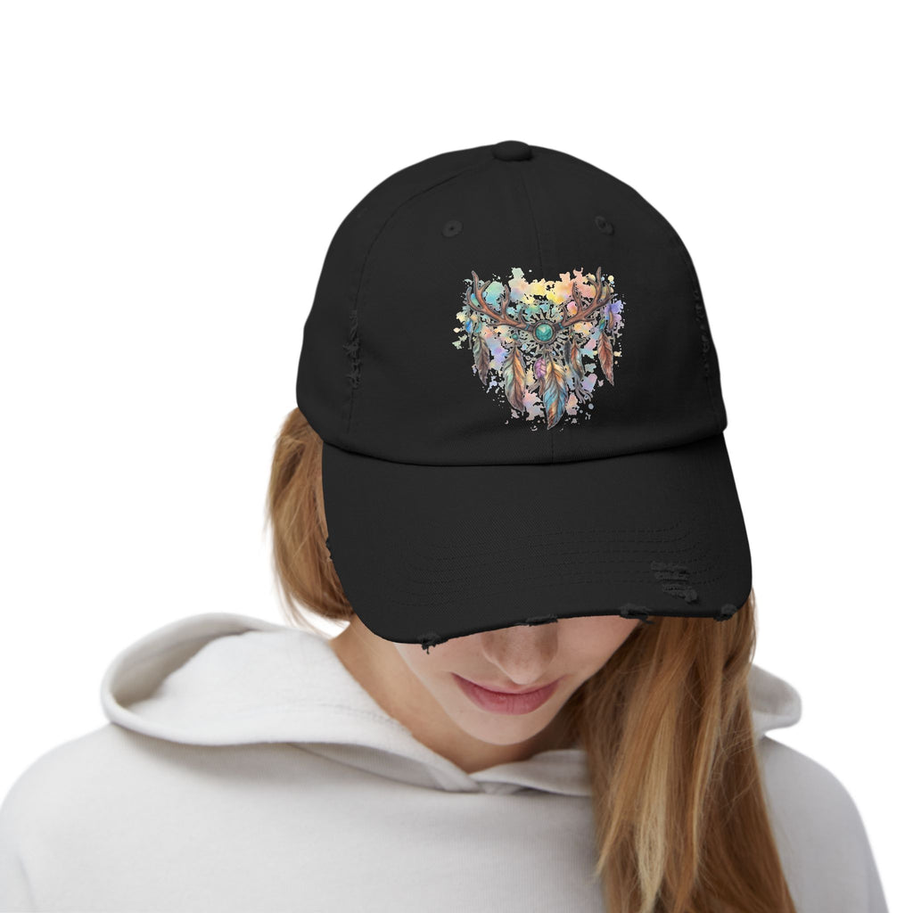 Distressed Hat. Watercolor Antler Dreamcatcher