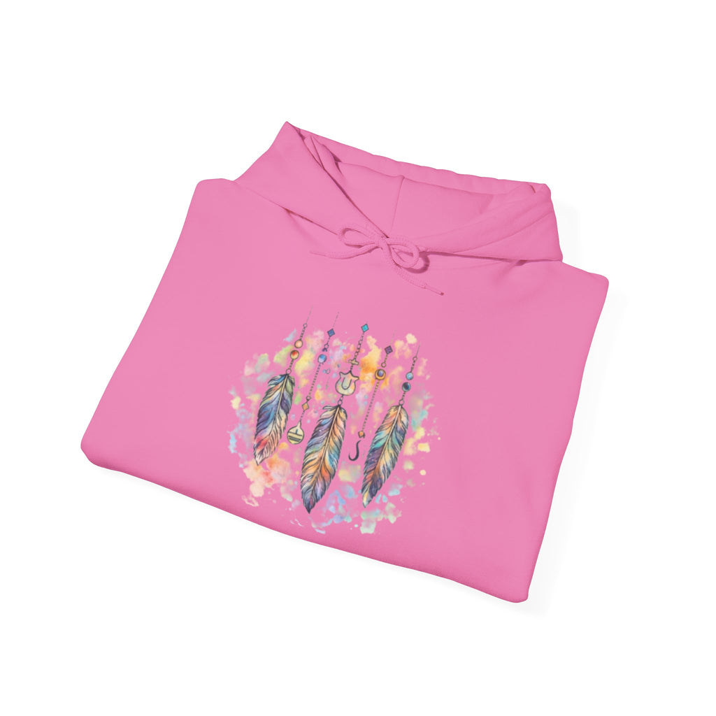 Boho Feather Dreamcatcher Hoodie — Watercolor Tribal Feathers Pullover