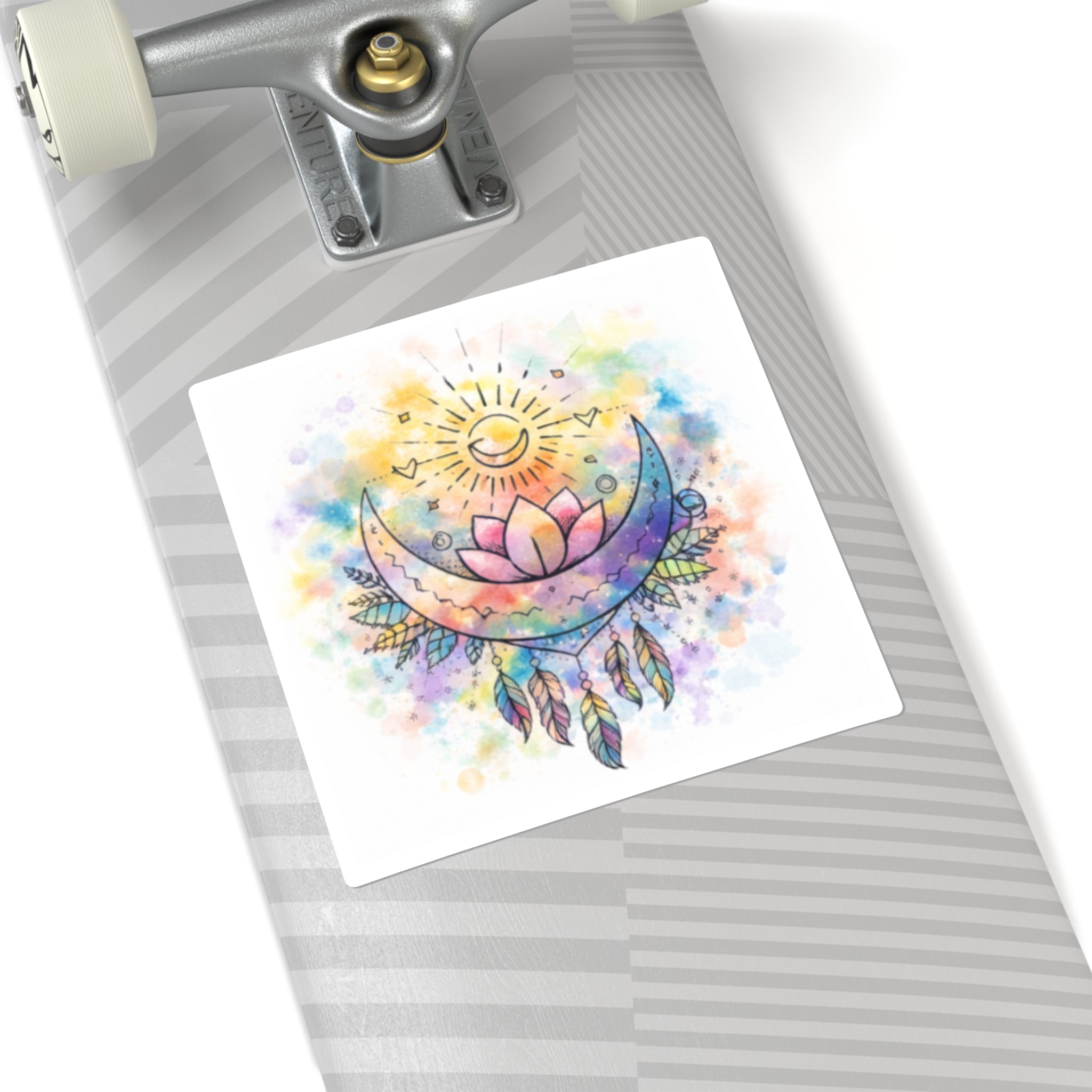 Watercolor Crescent Moon Lotus Sticker | Boho Dreamcatcher Square Sticker