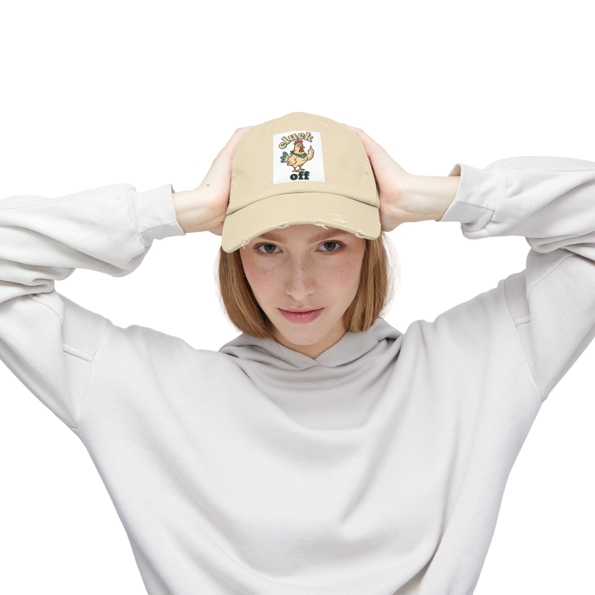 Cluck Off' Retro Rooster Distressed Hat