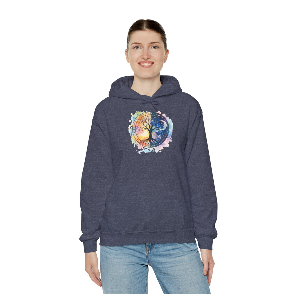 Yin Yang Tree Of Life Hoodie — Colorful Sun & Moon Spiritual Pullover