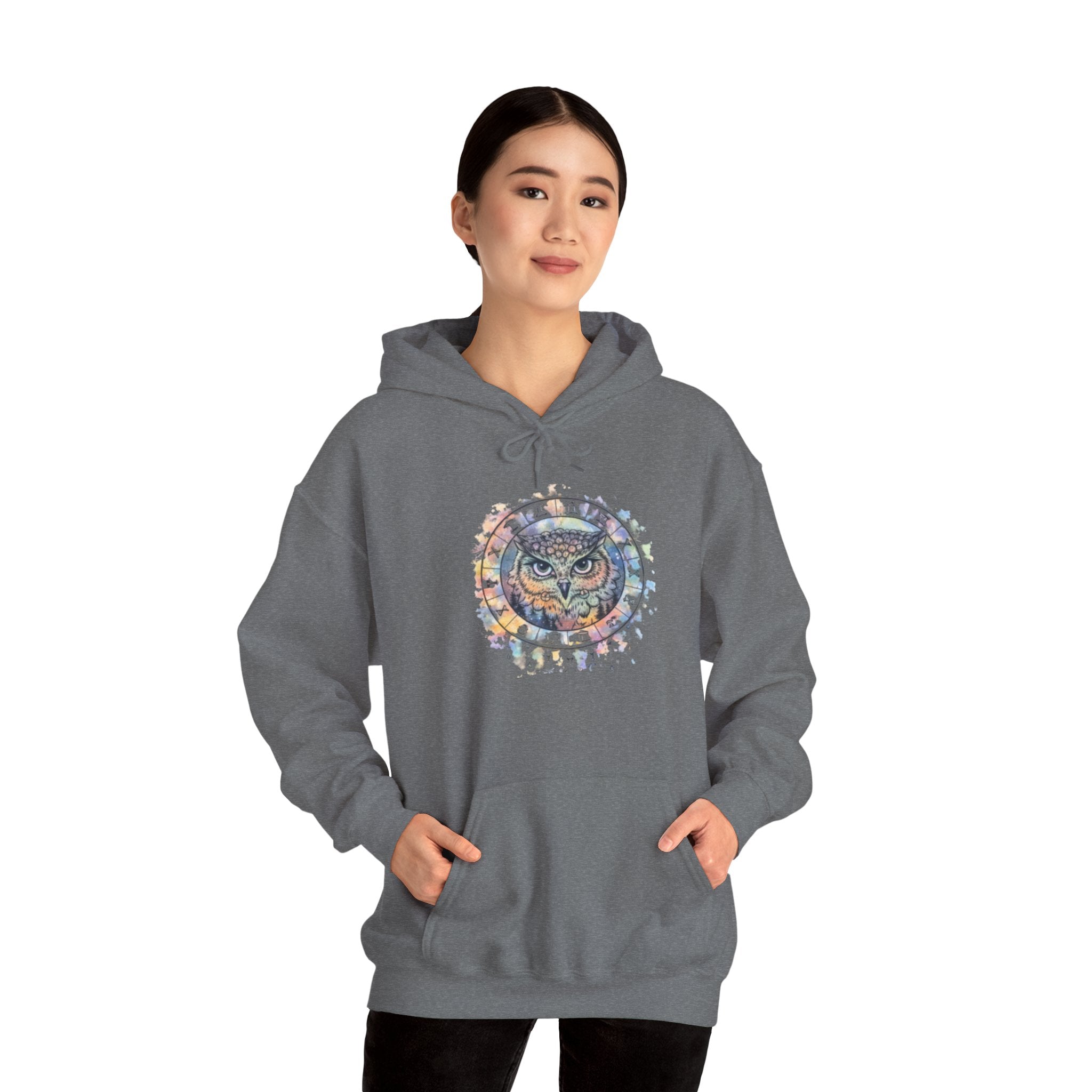 Owl Mandala Hoodie — Colorful Spiritual Owl Graphic Sweatshirt