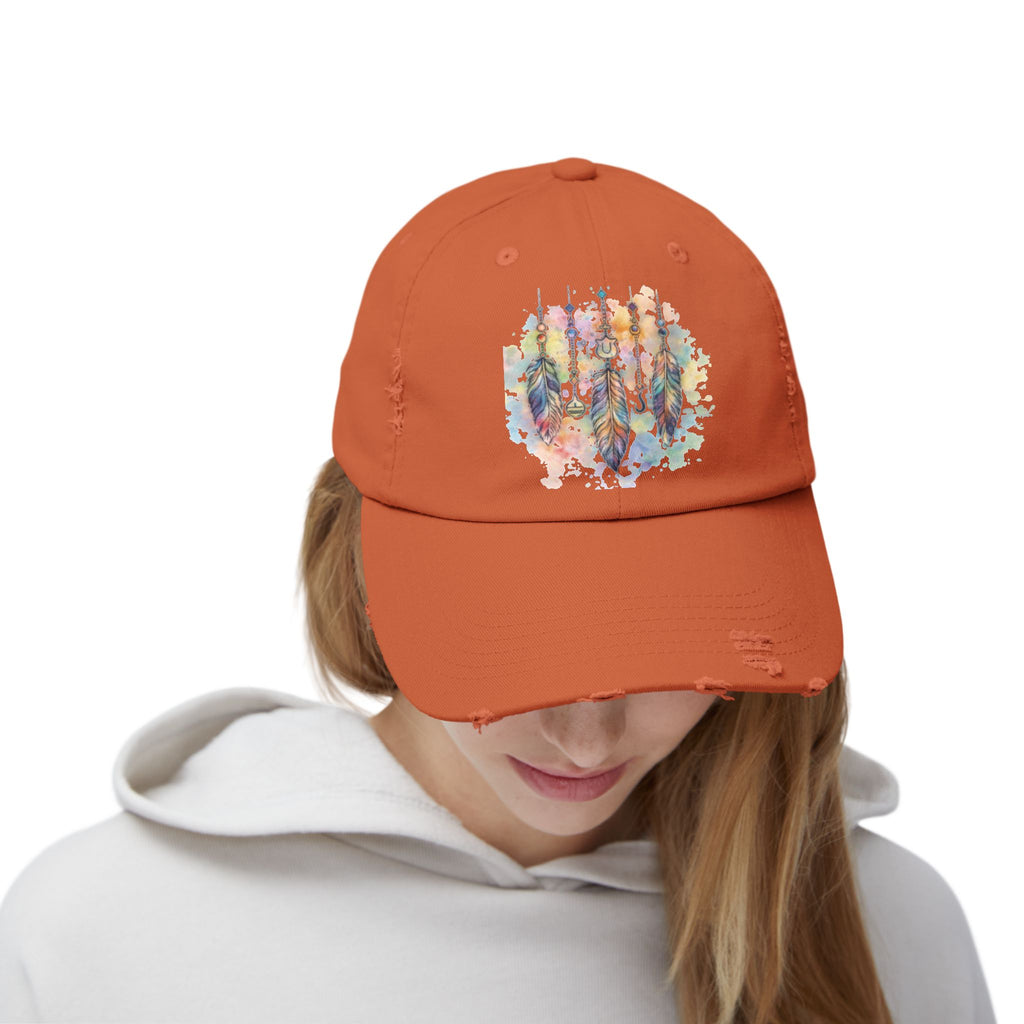 Distressed Cap with Watercolor Dreamcatcher Design