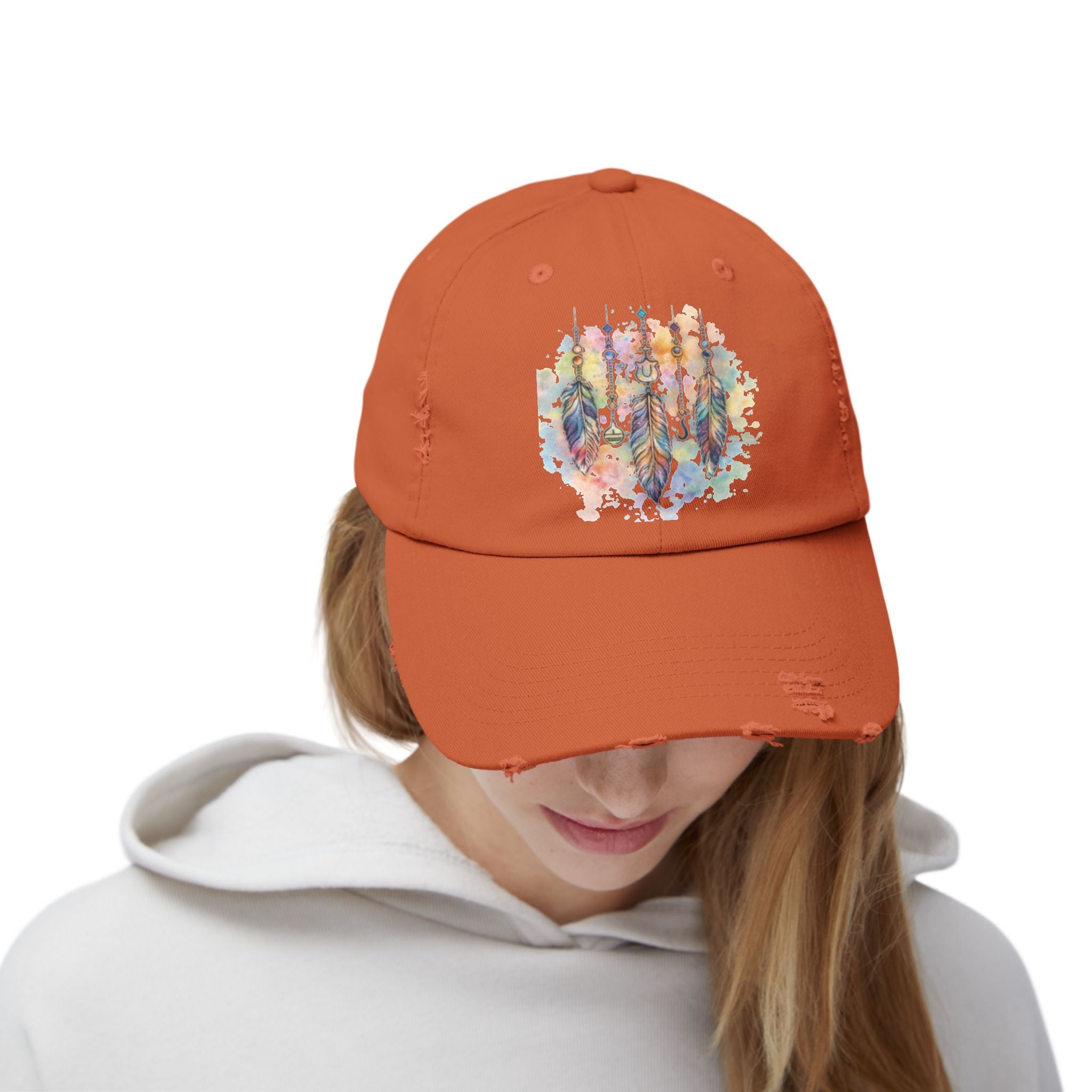 Distressed Cap with Watercolor Dreamcatcher Design
