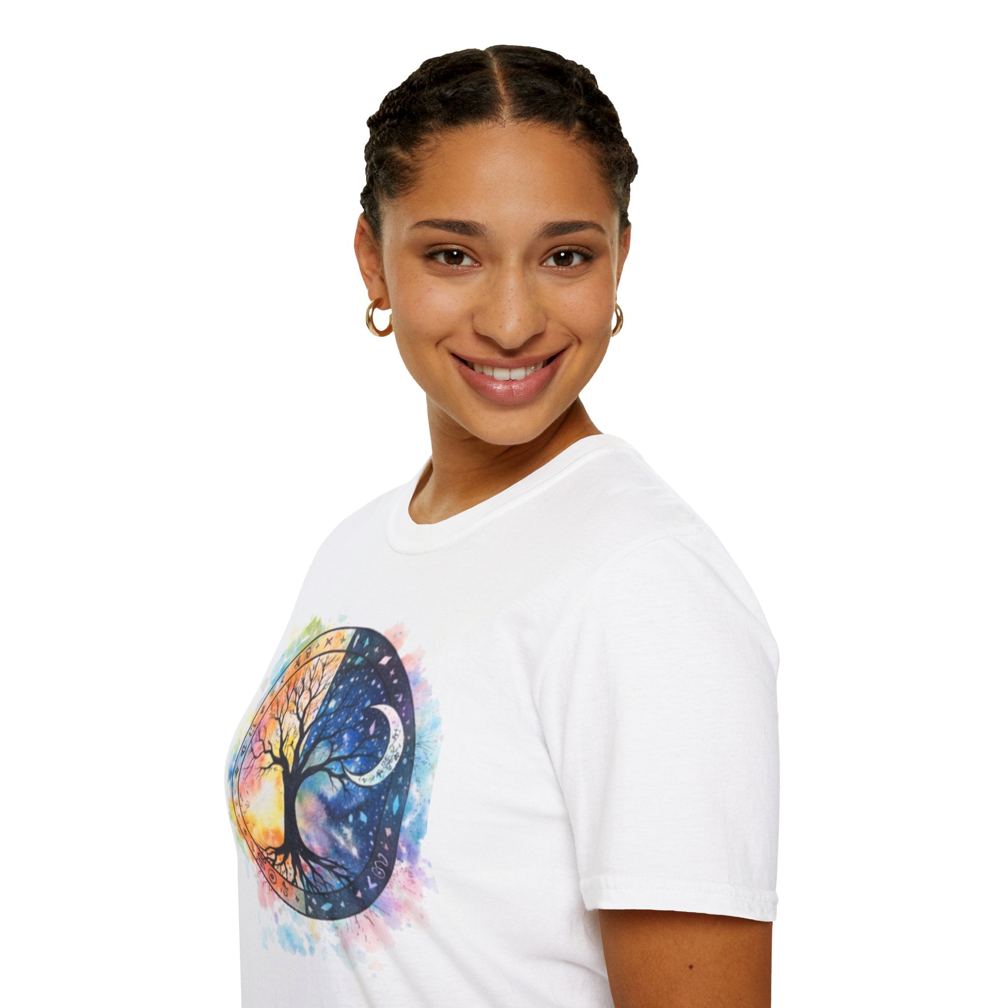 Tree of Life Yin Yang T-Shirt — Watercolor Sun & Moon Graphic Tee