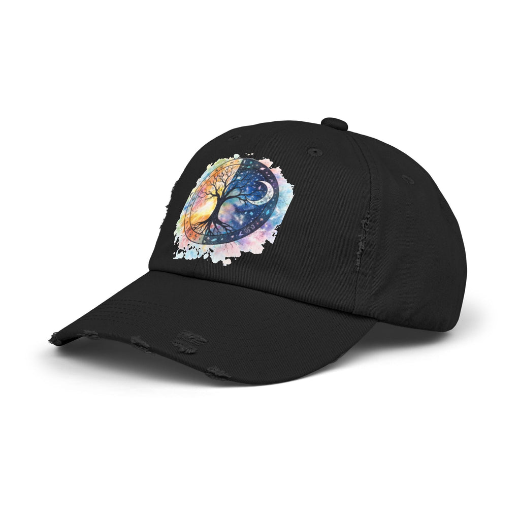 Distressed Cap — Watercolor Yin Yang Tree Baseball Hat