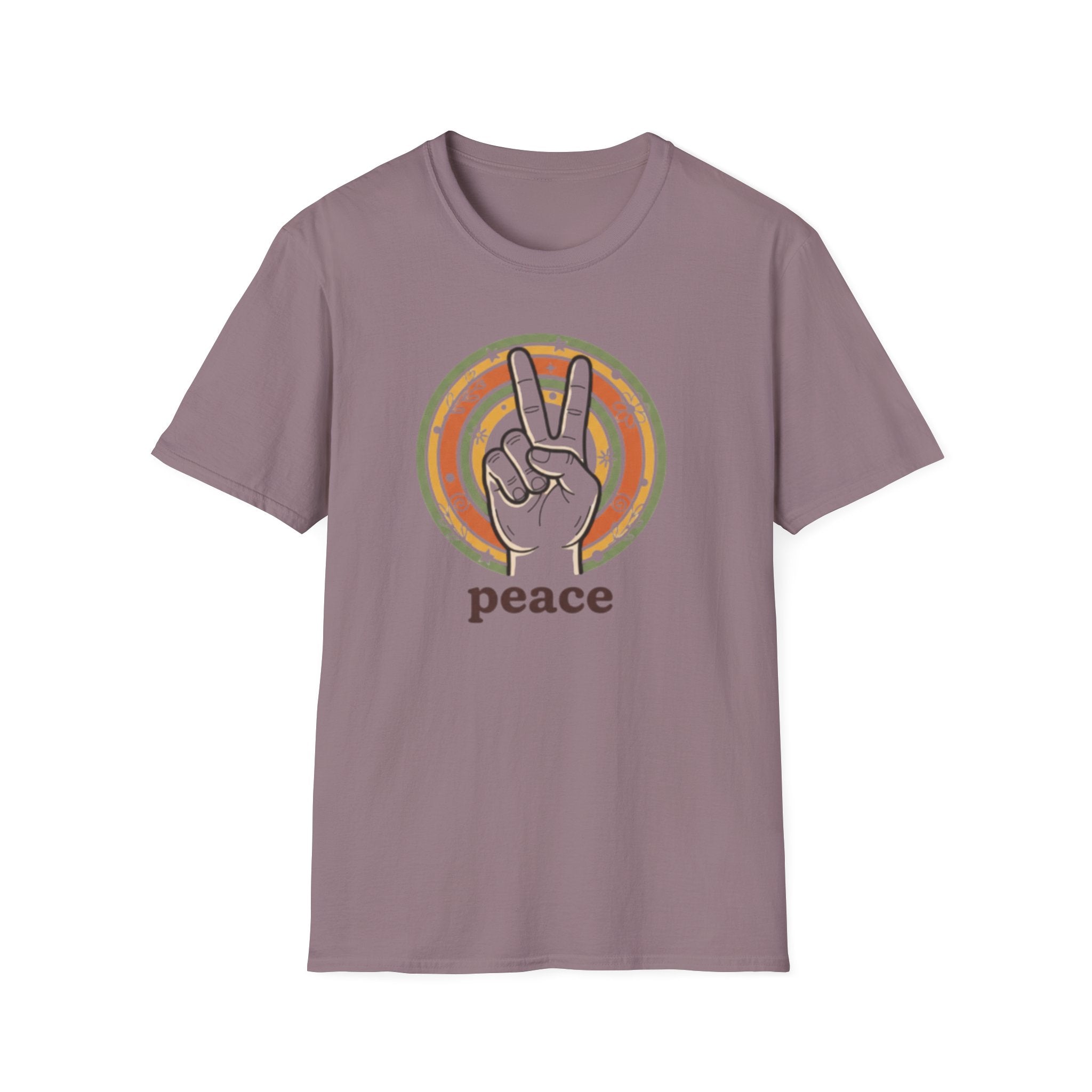 Peace Hand Sign T-Shirt | Retro Rainbow Circle, Vintage Hippie Vibe