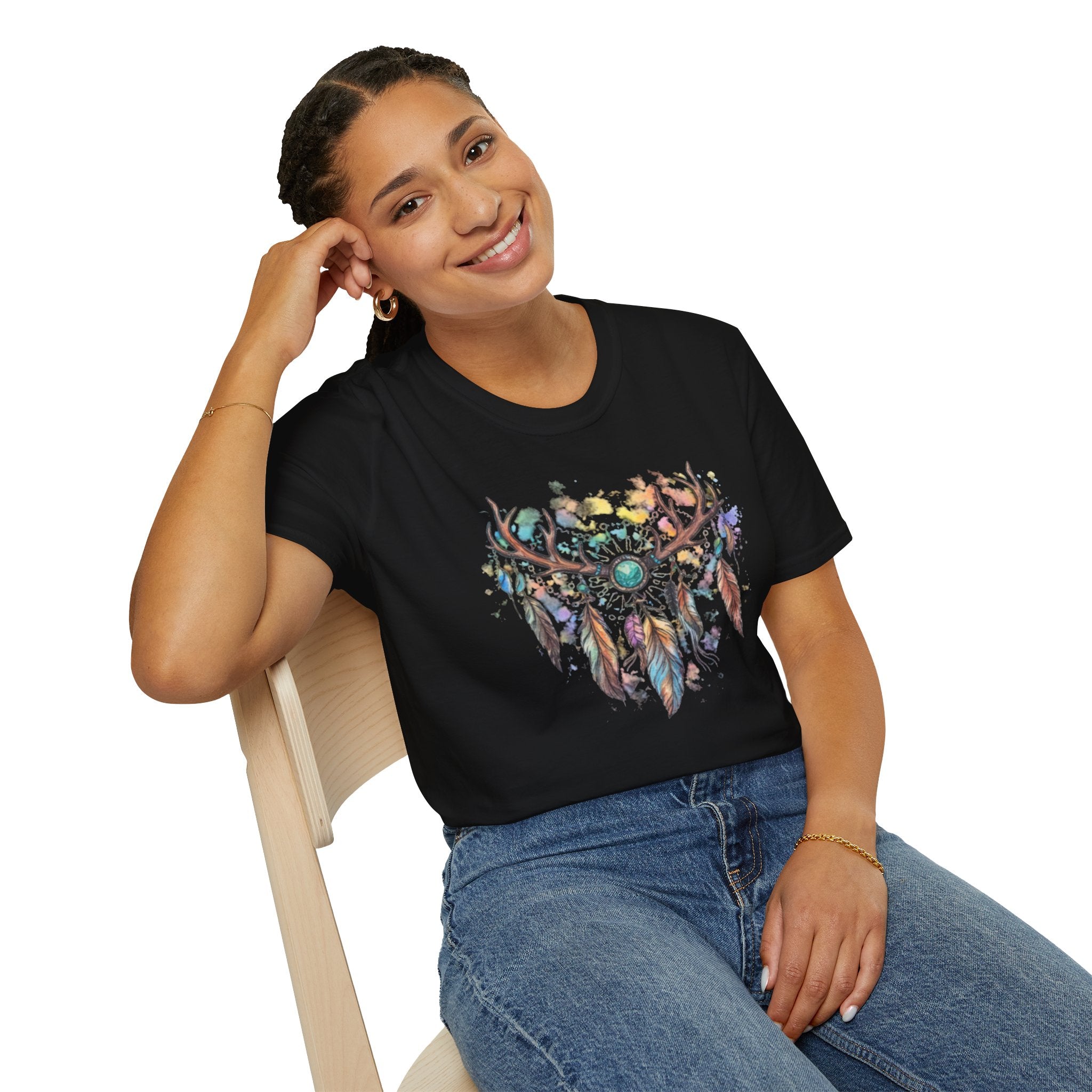 Boho Antler Dreamcatcher Watercolor T-Shirt