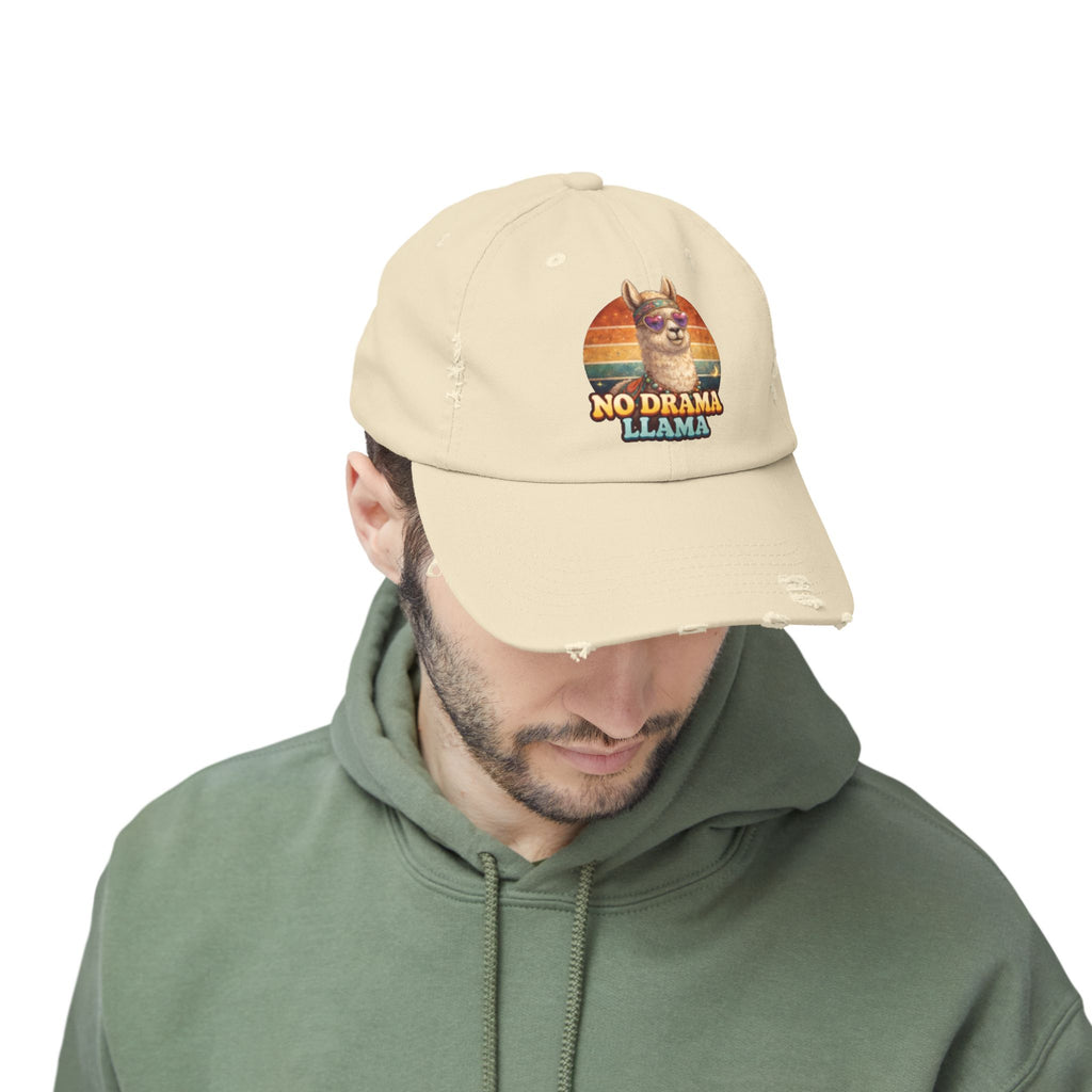 No Drama Llama Distressed Cap — Retro Llama Vintage Baseball Hat
