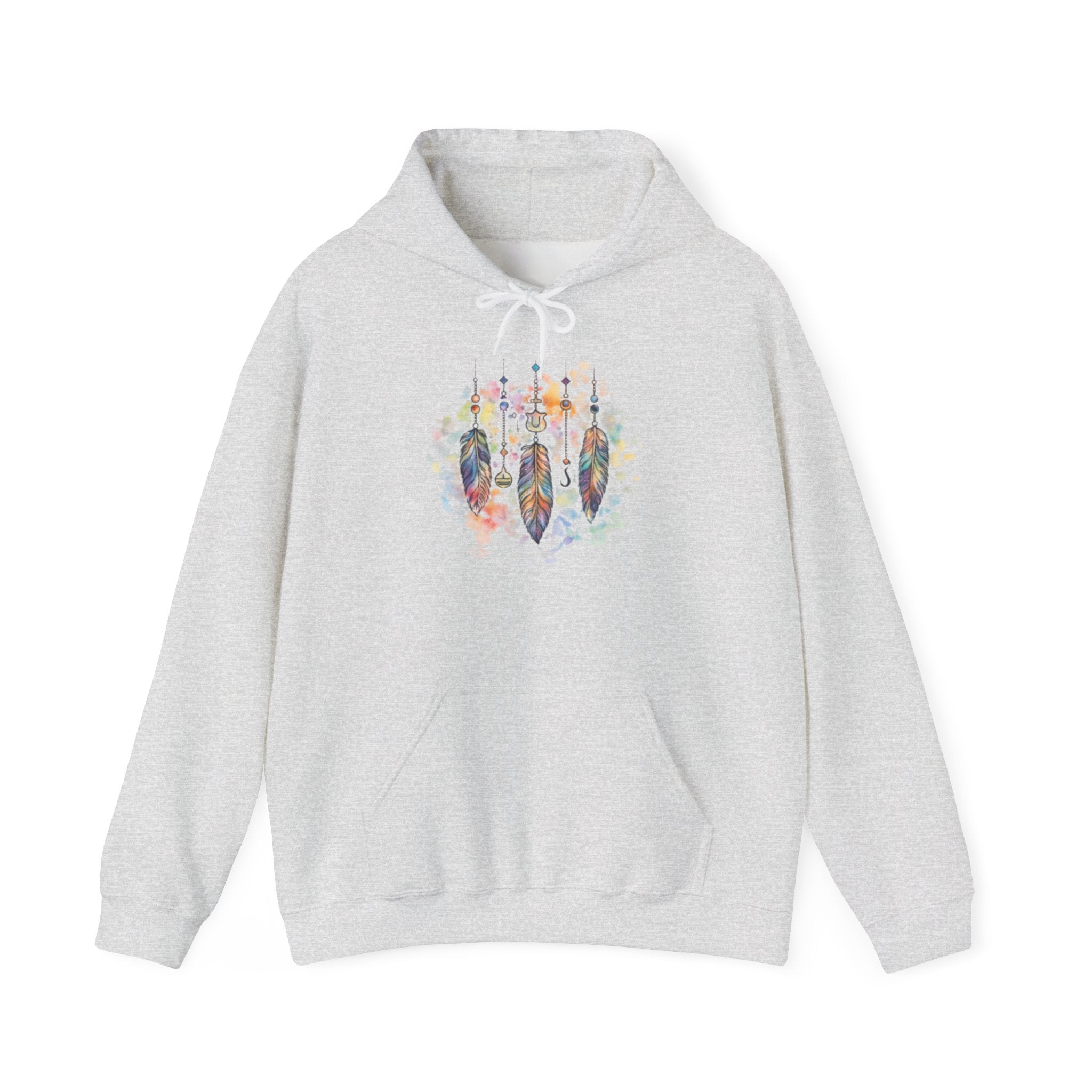 Boho Feather Dreamcatcher Hoodie — Watercolor Tribal Feathers Pullover