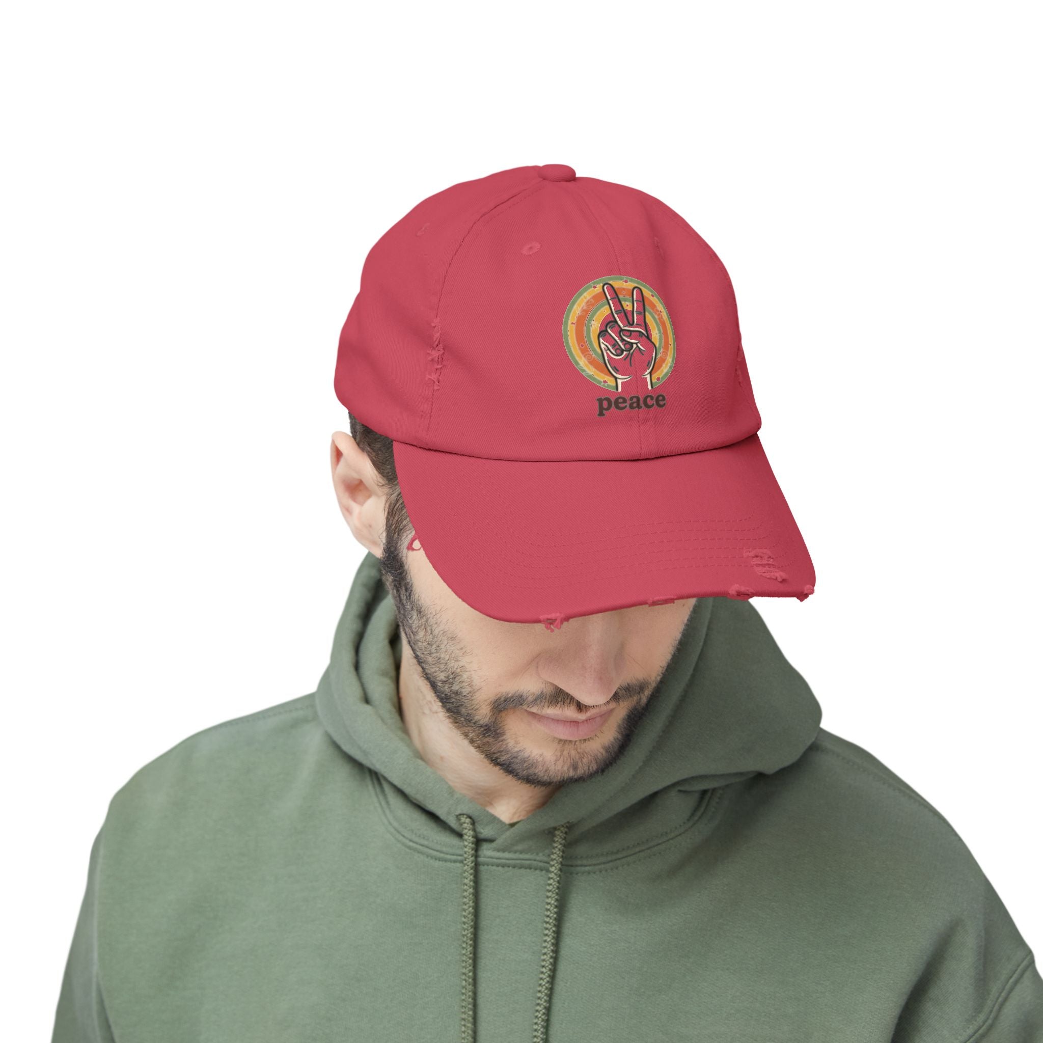 Peace Vintage Distressed Cap — Retro Rainbow Peace Sign Hat
