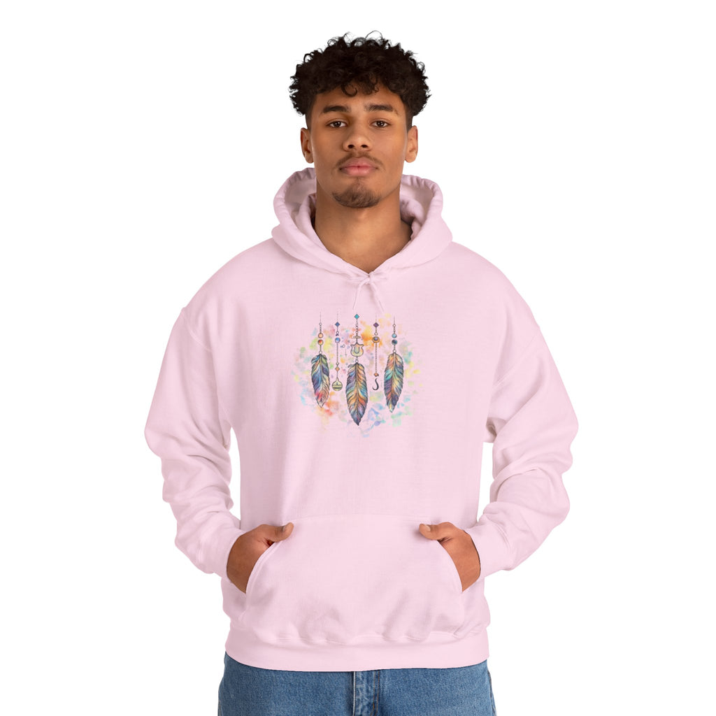 Boho Feather Dreamcatcher Hoodie — Watercolor Tribal Feathers Pullover