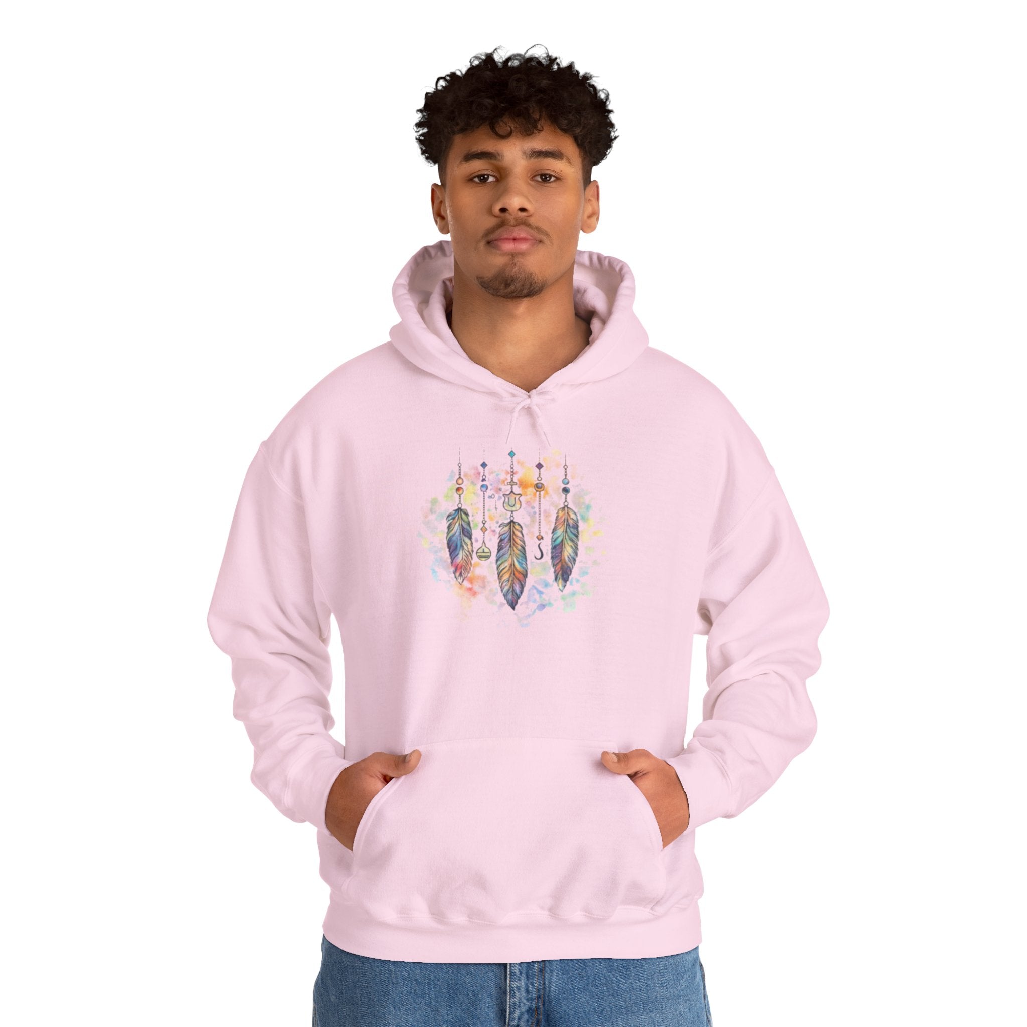 Boho Feather Dreamcatcher Hoodie — Watercolor Tribal Feathers Pullover