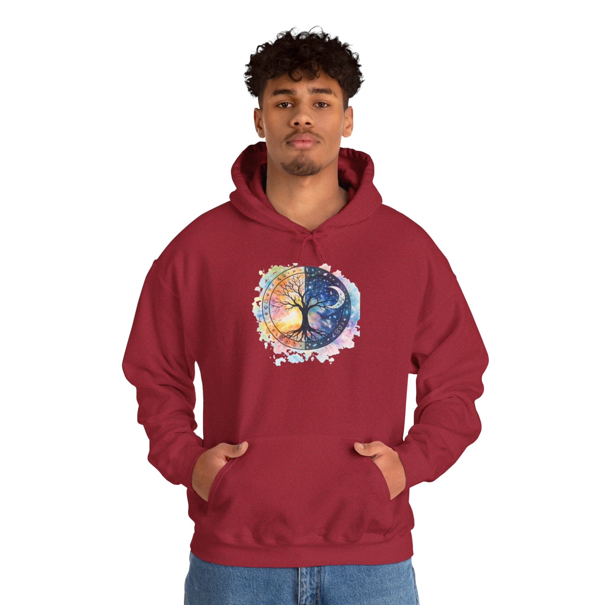 Yin Yang Tree Of Life Hoodie — Colorful Sun & Moon Spiritual Pullover