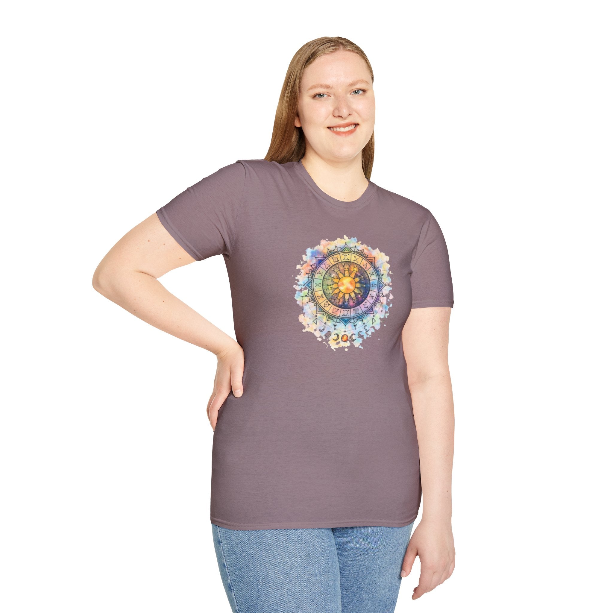 Sun & Moon Zodiac T-Shirt — Watercolor Astrological Mandala Tee