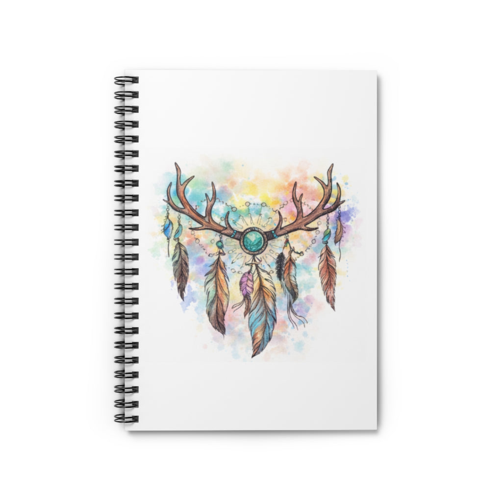 Antler Dreamcatcher Spiral Notebook | Ruled Journal, Watercolor Feathers