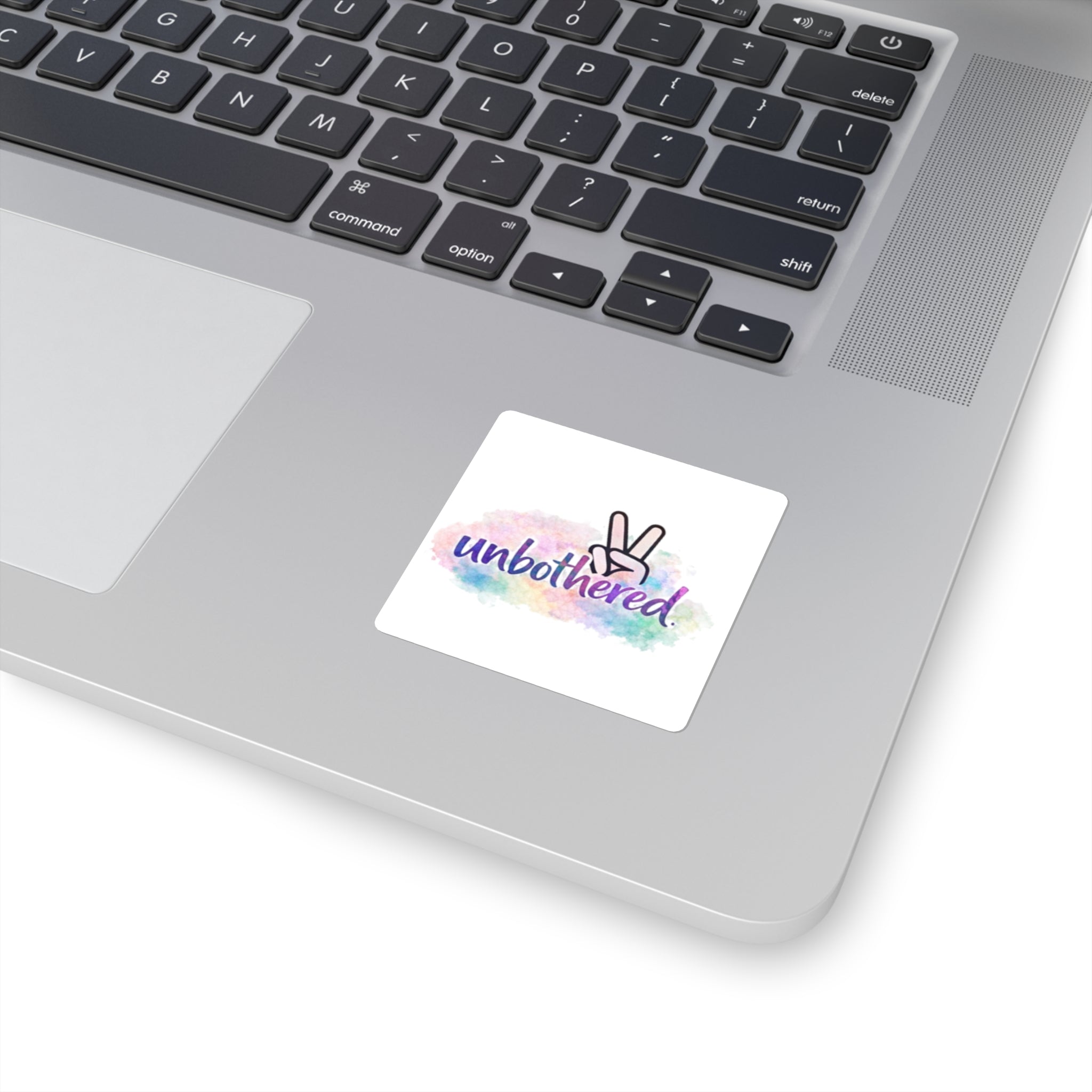Unbothered Peace Sign Square Sticker — Pastel Watercolor Laptop Decal