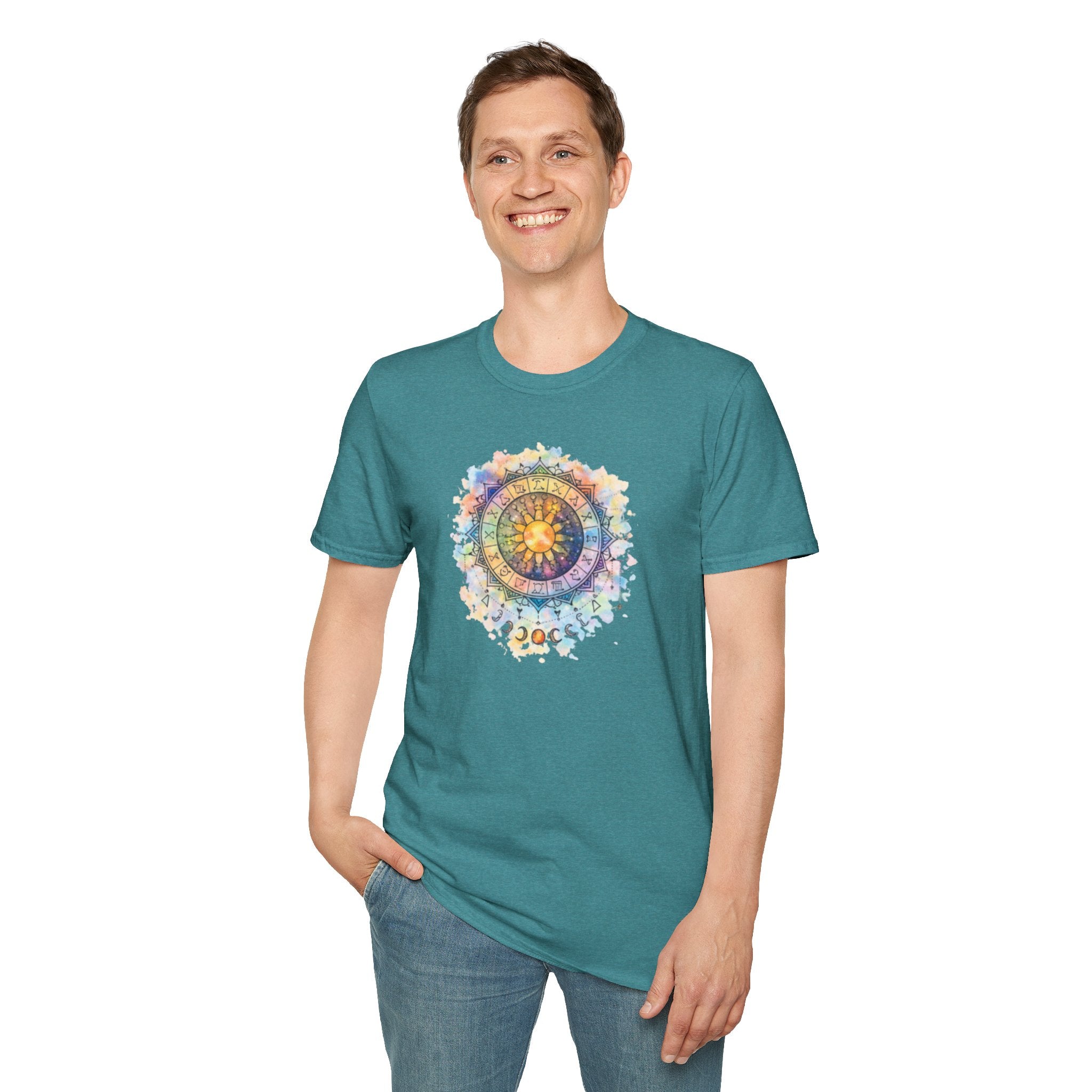 Sun & Moon Zodiac T-Shirt — Watercolor Astrological Mandala Tee
