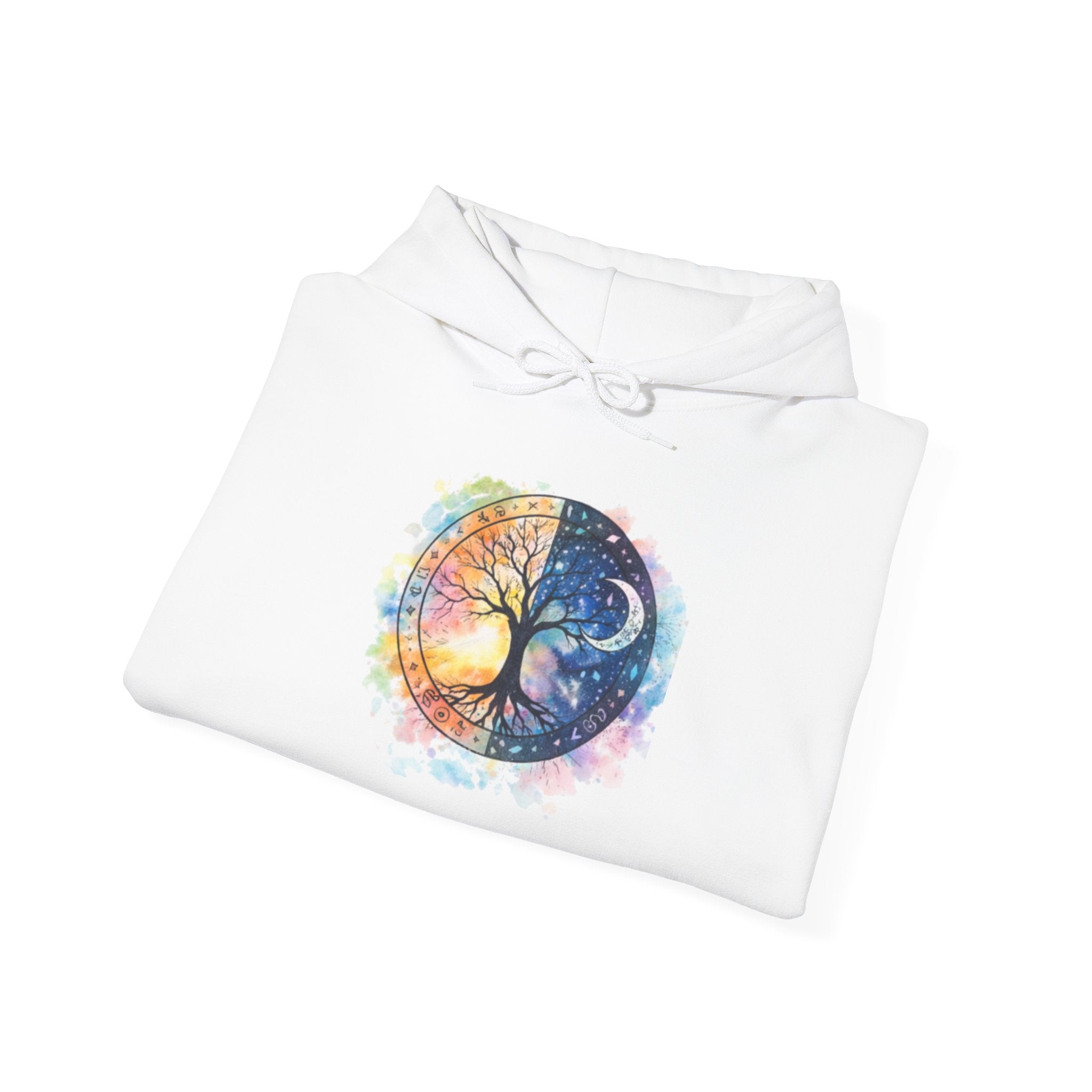 Yin Yang Tree Of Life Hoodie — Colorful Sun & Moon Spiritual Pullover