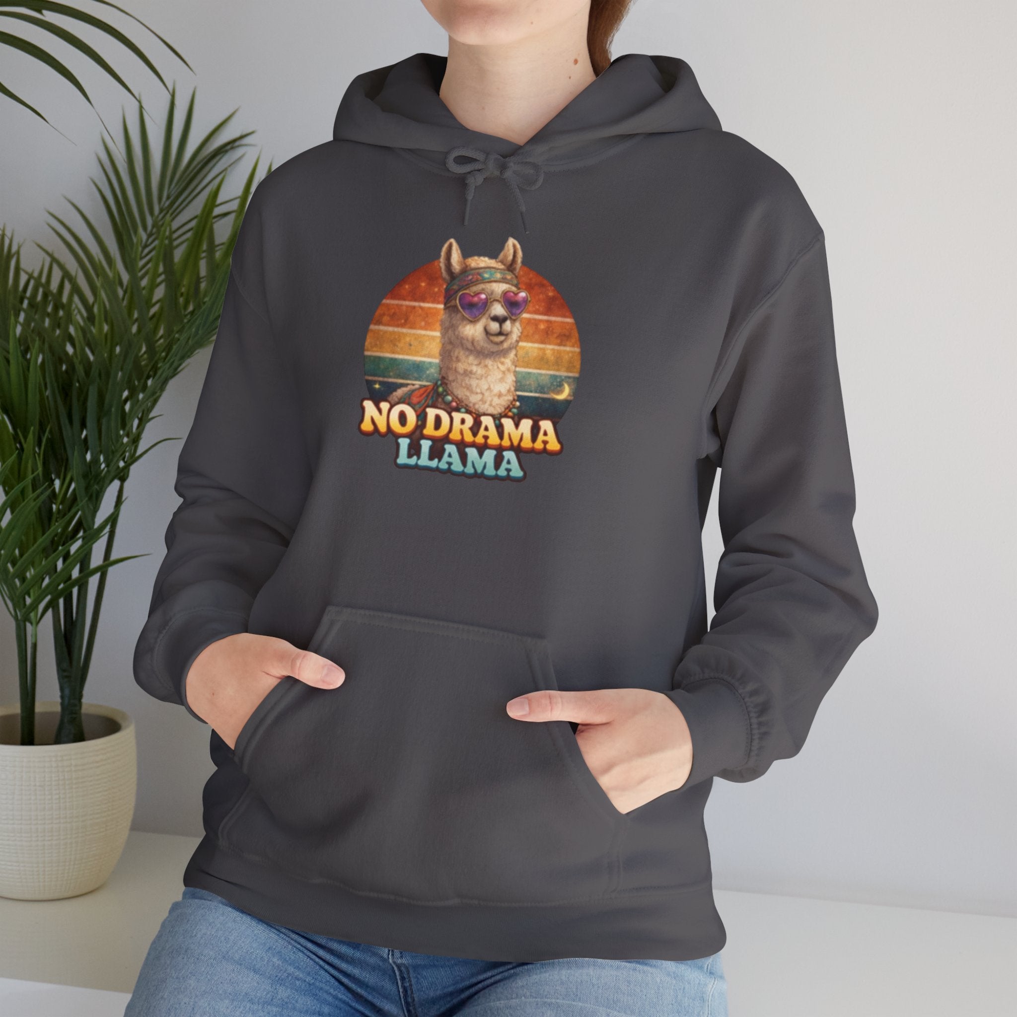 No Drama Llama Hoodie – Retro Sunset Graphic Pullover