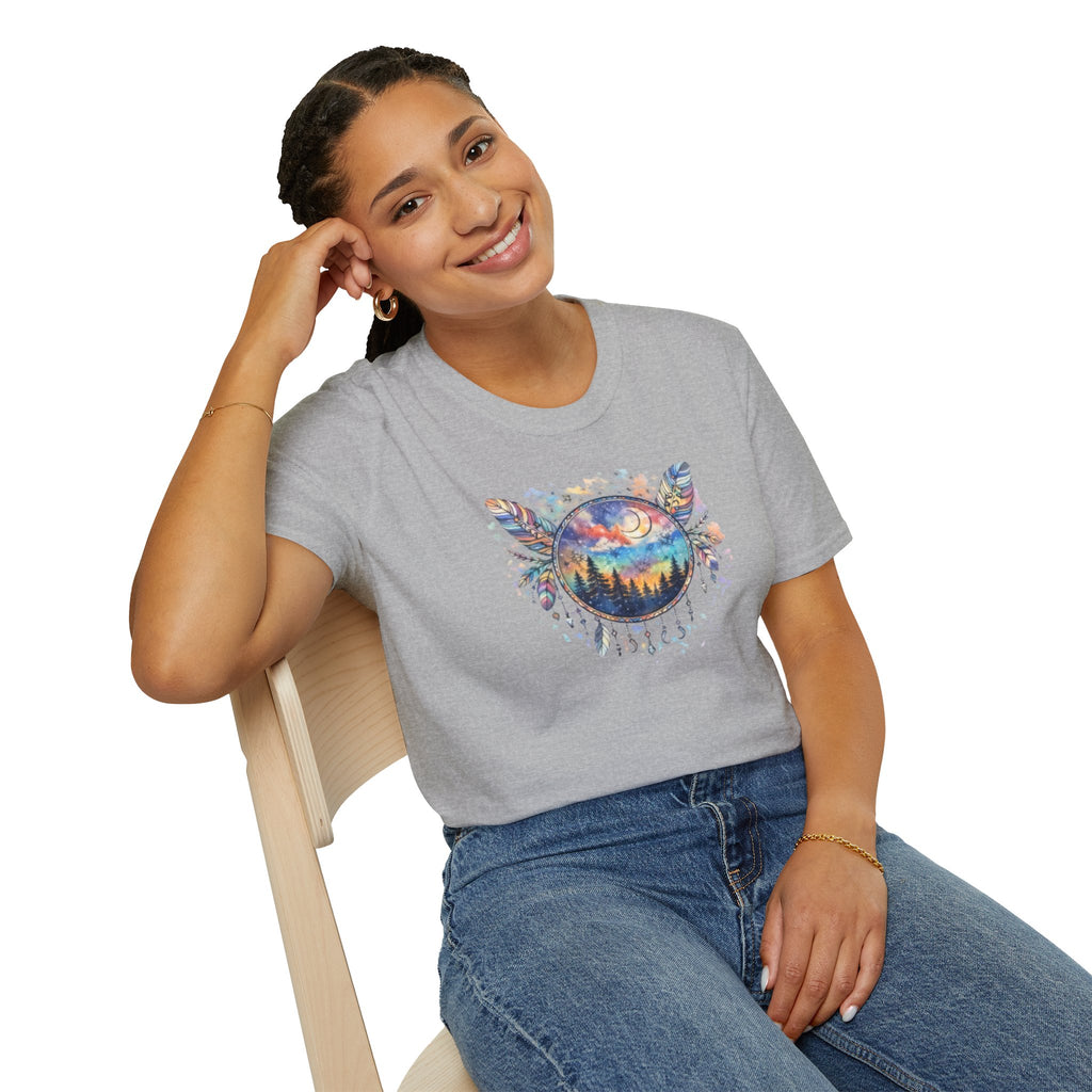 Watercolor Dreamcatcher Sunset T-Shirt — Boho Spiritual Tee
