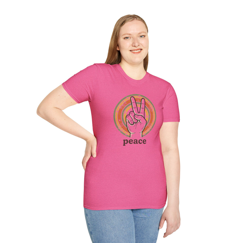 Peace Hand Sign T-Shirt | Retro Rainbow Circle, Vintage Hippie Vibe