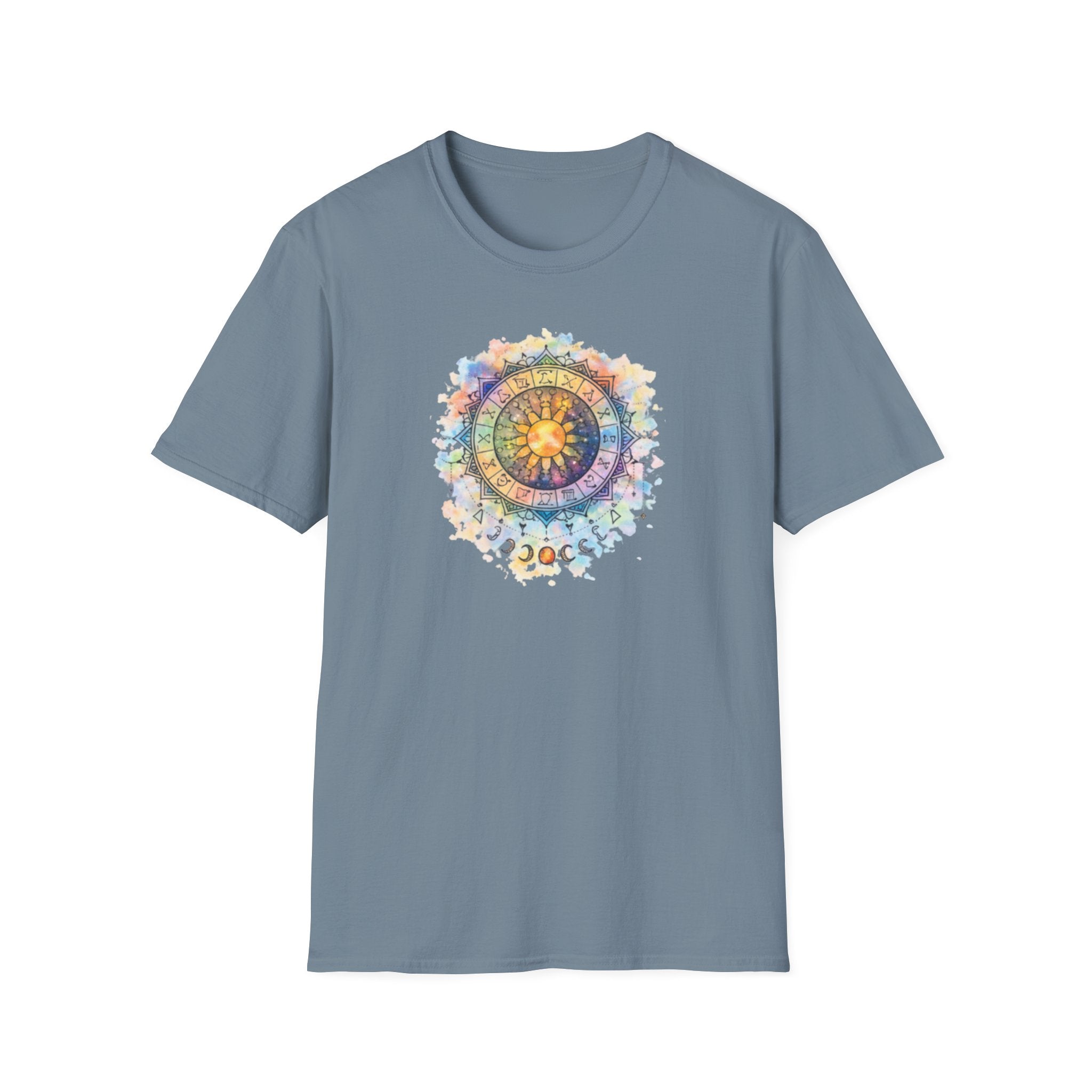 Sun & Moon Zodiac T-Shirt — Watercolor Astrological Mandala Tee