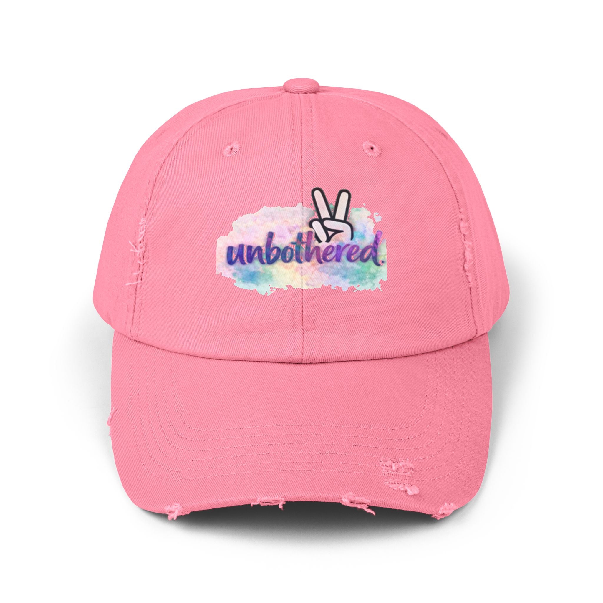 Unbothered Distressed Cap — Pastel Peace Sign Baseball Hat