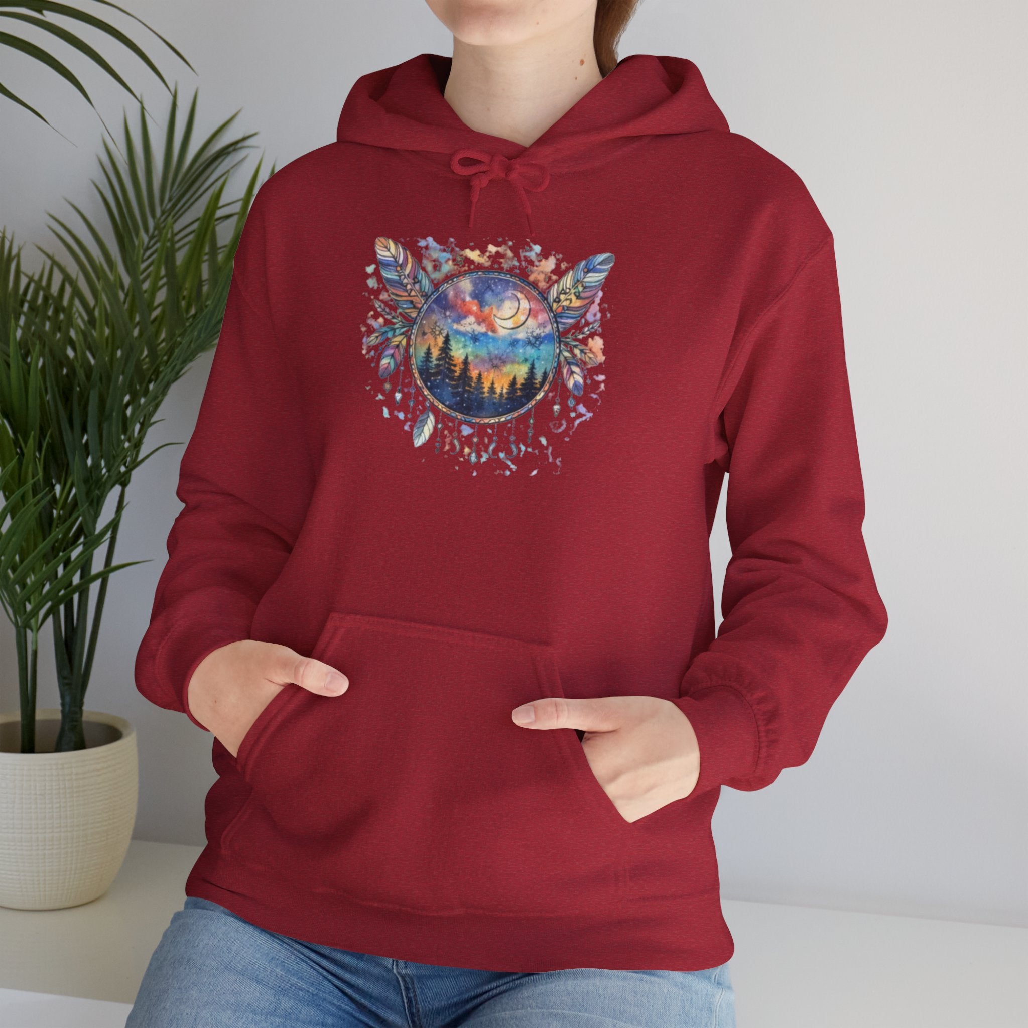 Nature Dreamcatcher Hoodie — Colorful Mountain Sunset Graphic