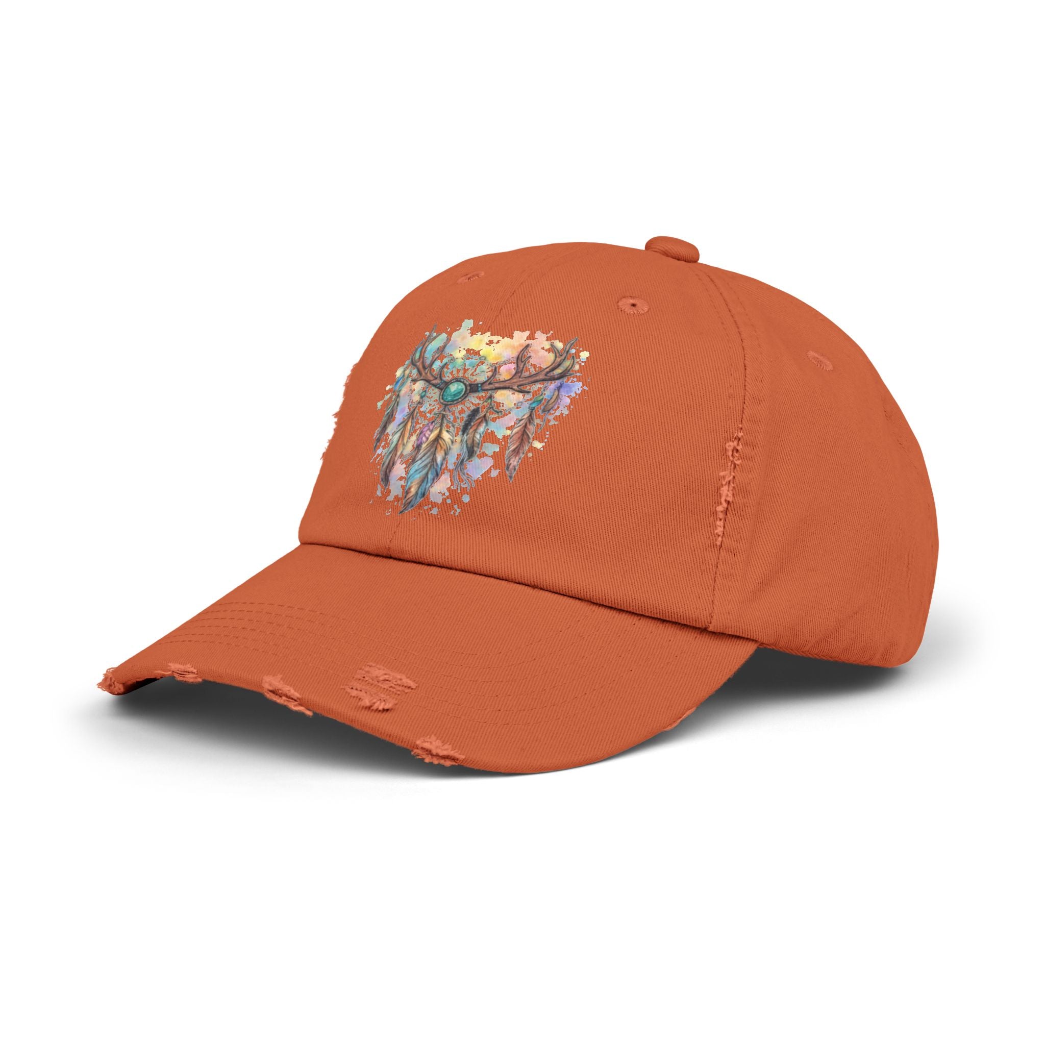 Distressed Hat. Watercolor Antler Dreamcatcher