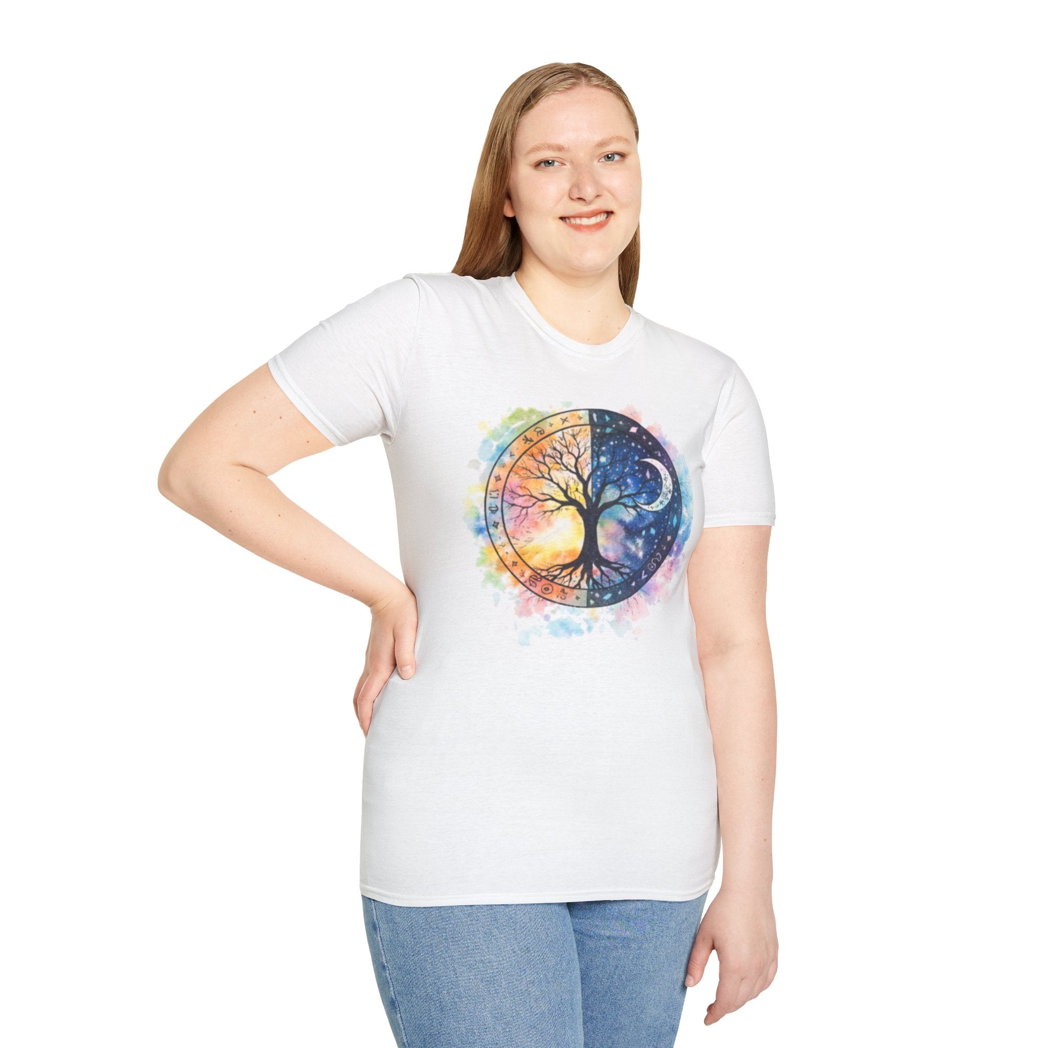 Tree of Life Yin Yang T-Shirt — Watercolor Sun & Moon Graphic Tee