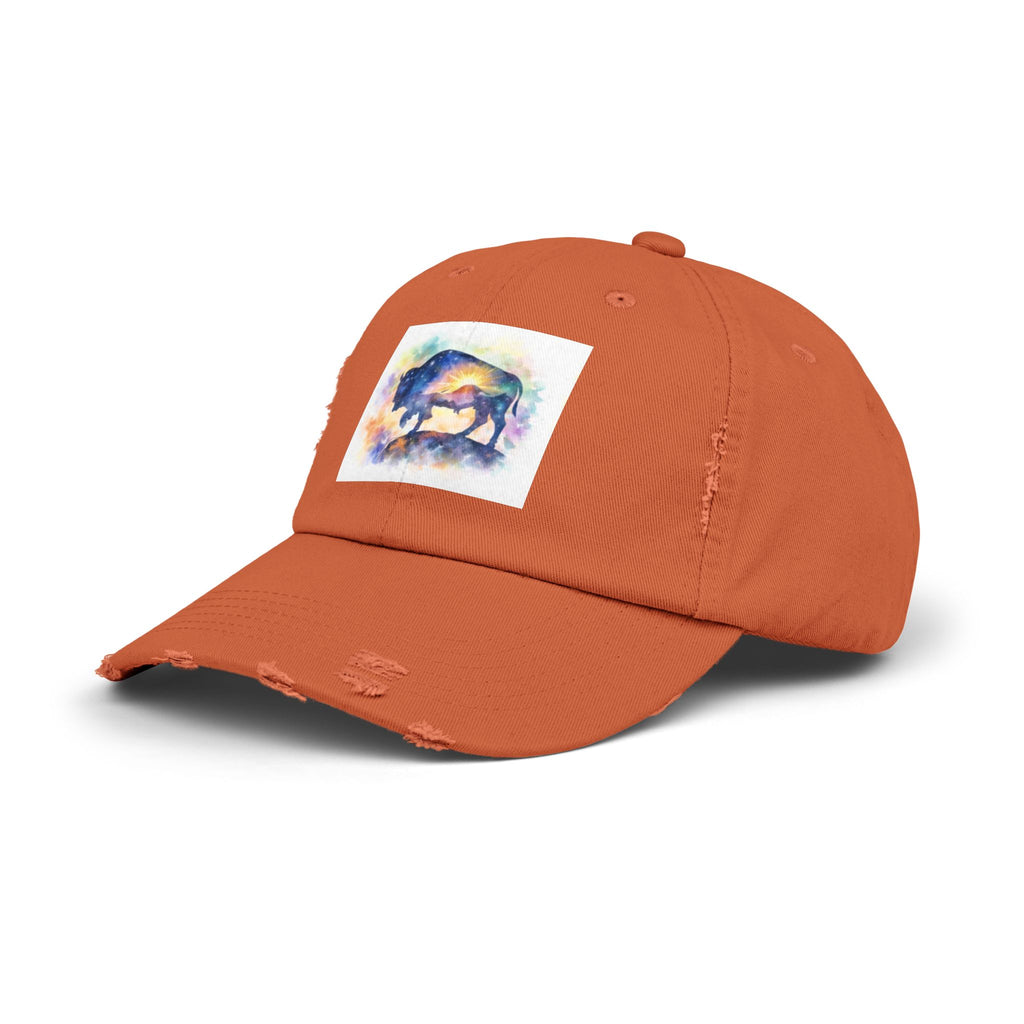 Distressed Buffalo Cap — Watercolor Bison Patch Hat