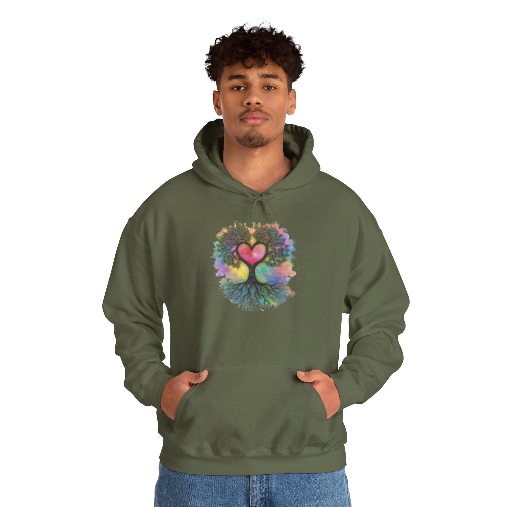 Rainbow Heart Tree Hoodie — Vibrant Spiritual Love Pullover