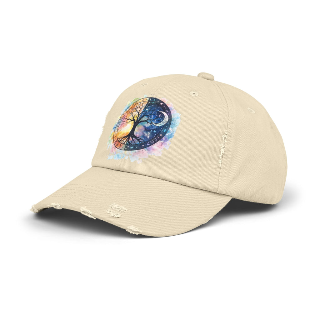 Distressed Cap — Watercolor Yin Yang Tree Baseball Hat