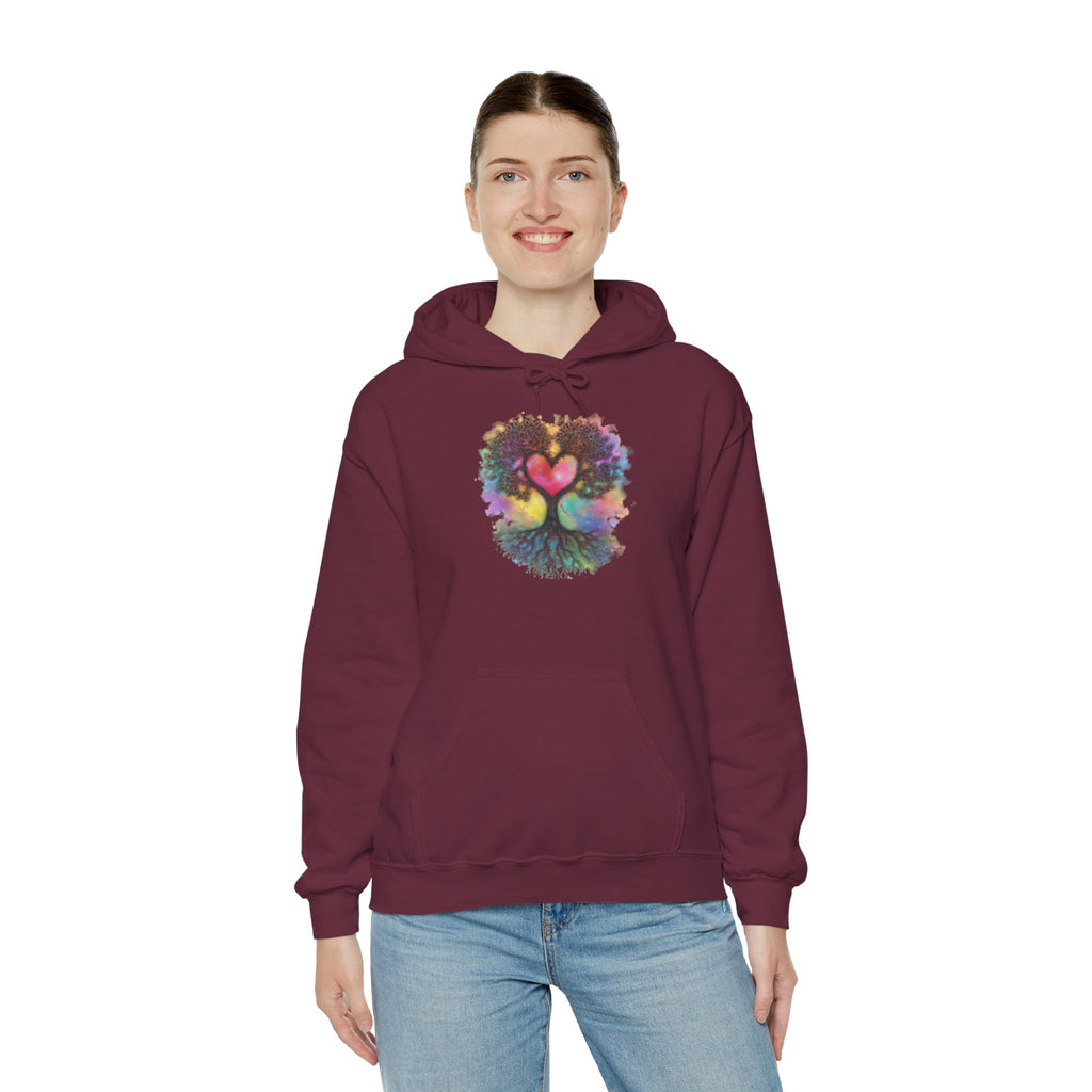 Rainbow Heart Tree Hoodie — Vibrant Spiritual Love Pullover