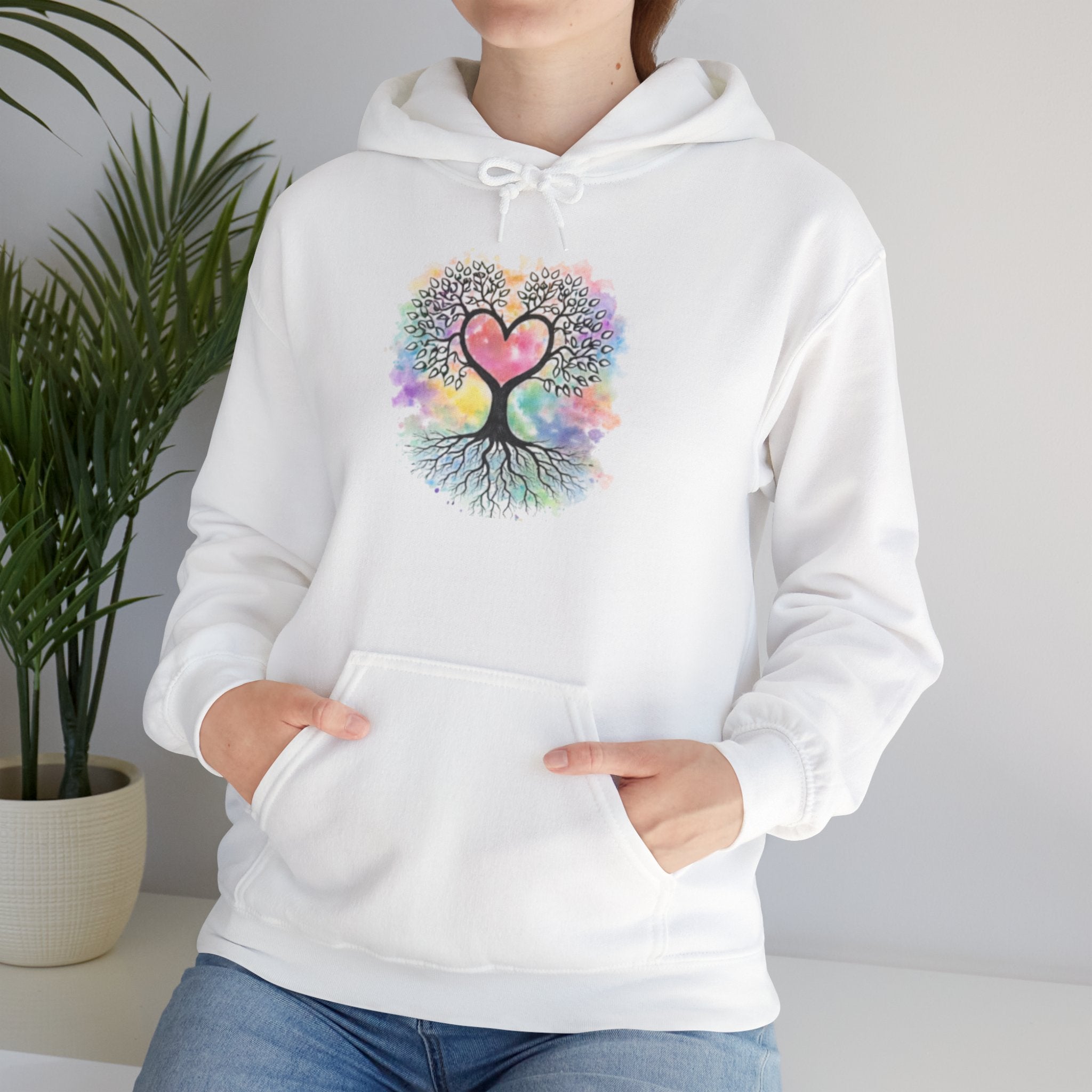 Rainbow Heart Tree Hoodie — Vibrant Spiritual Love Pullover