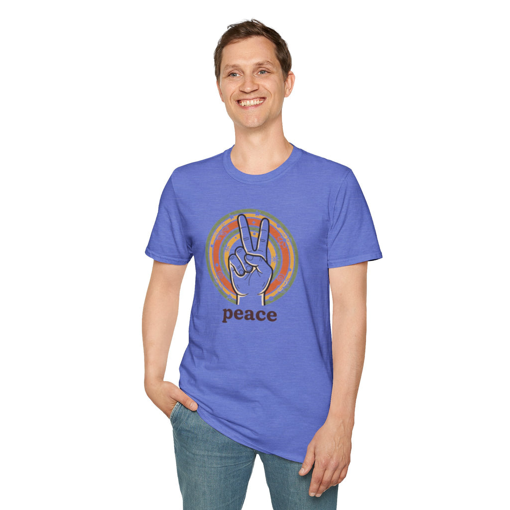 Peace Hand Sign T-Shirt | Retro Rainbow Circle, Vintage Hippie Vibe