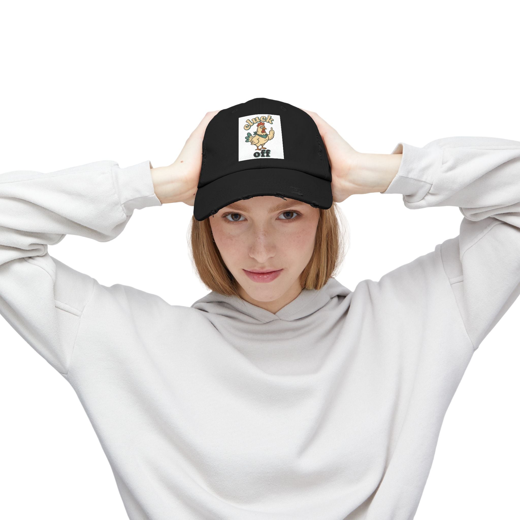 Cluck Off' Retro Rooster Distressed Hat