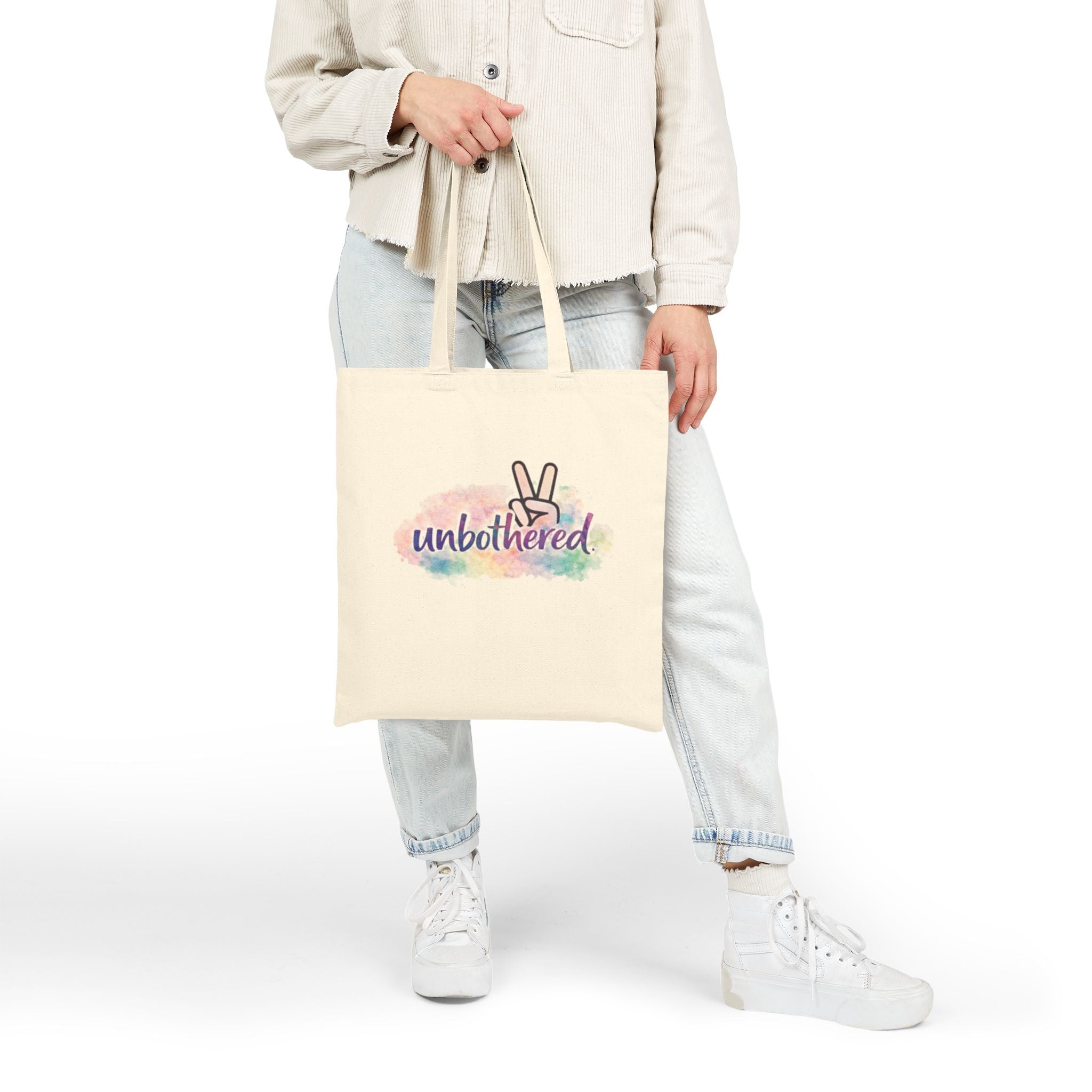 Unbothered Peace Sign Canvas Tote — Cotton Grocery & Everyday Bag