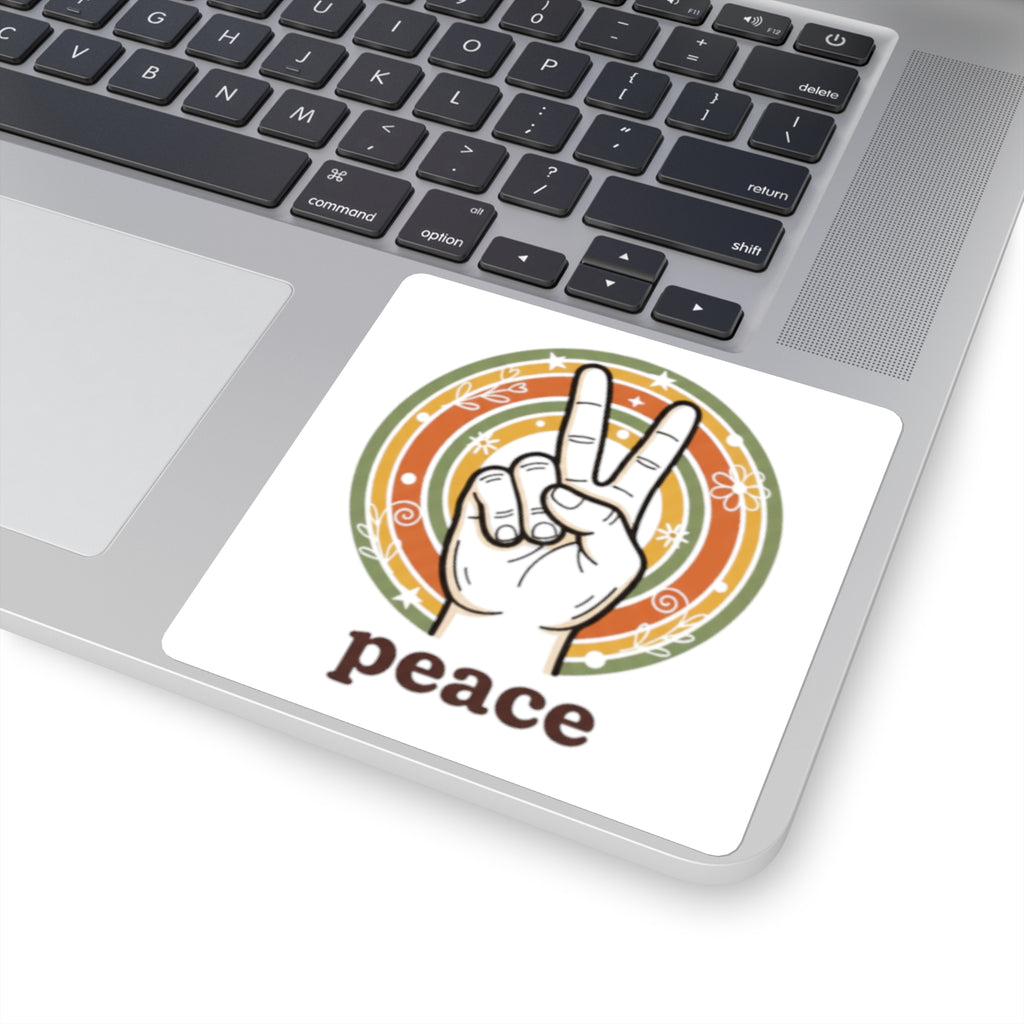 Peace Hand Sign Sticker | Retro Rainbow Square Sticker