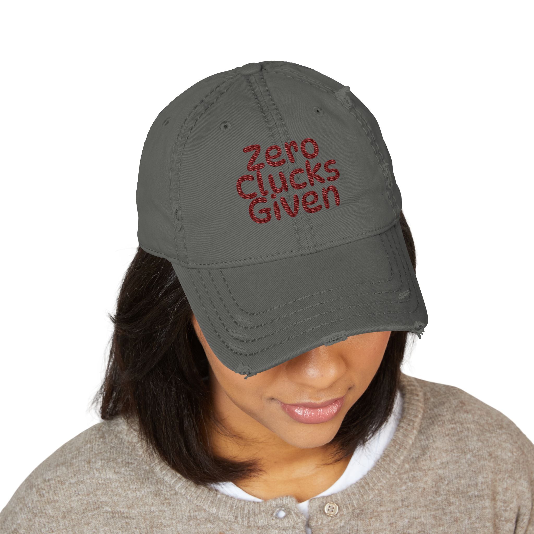 Zero Clucks Given Distressed Dad Hat — Embroidered Cotton Cap