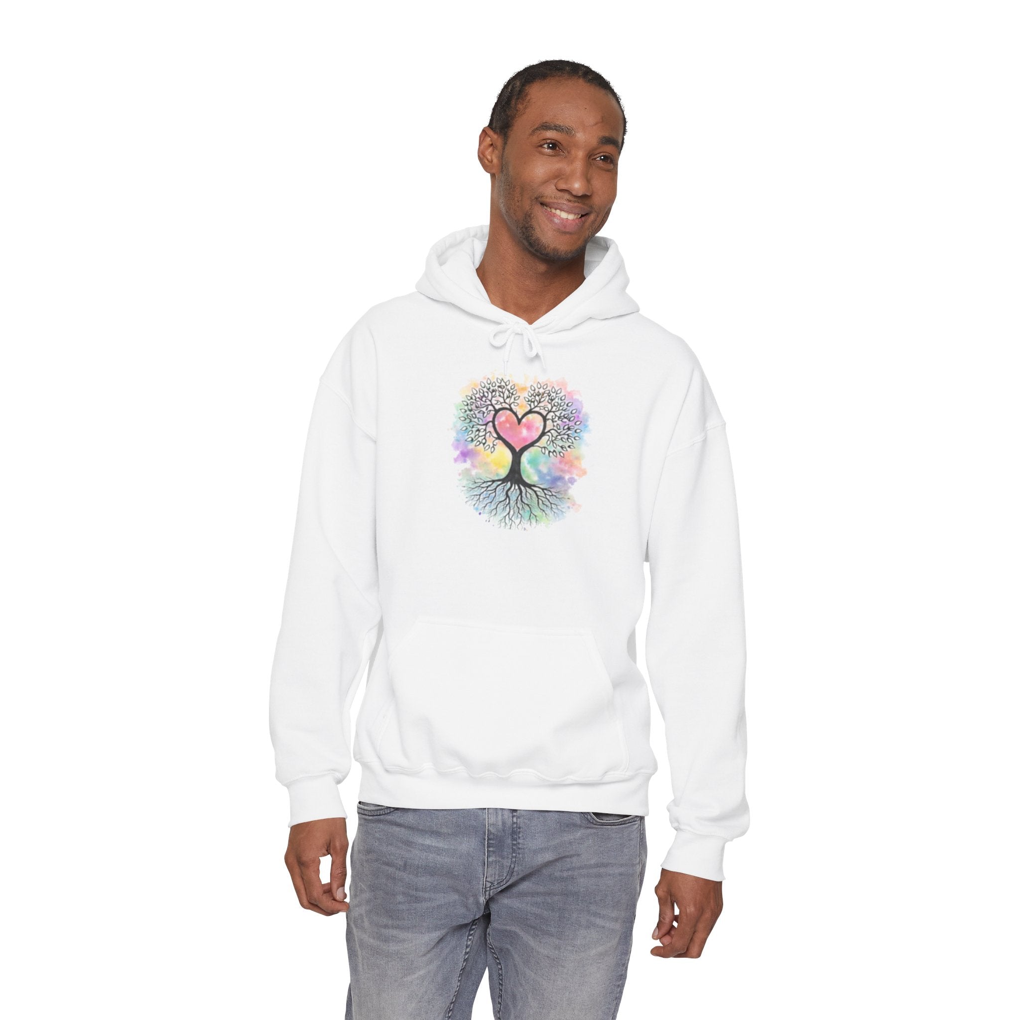 Rainbow Heart Tree Hoodie — Vibrant Spiritual Love Pullover