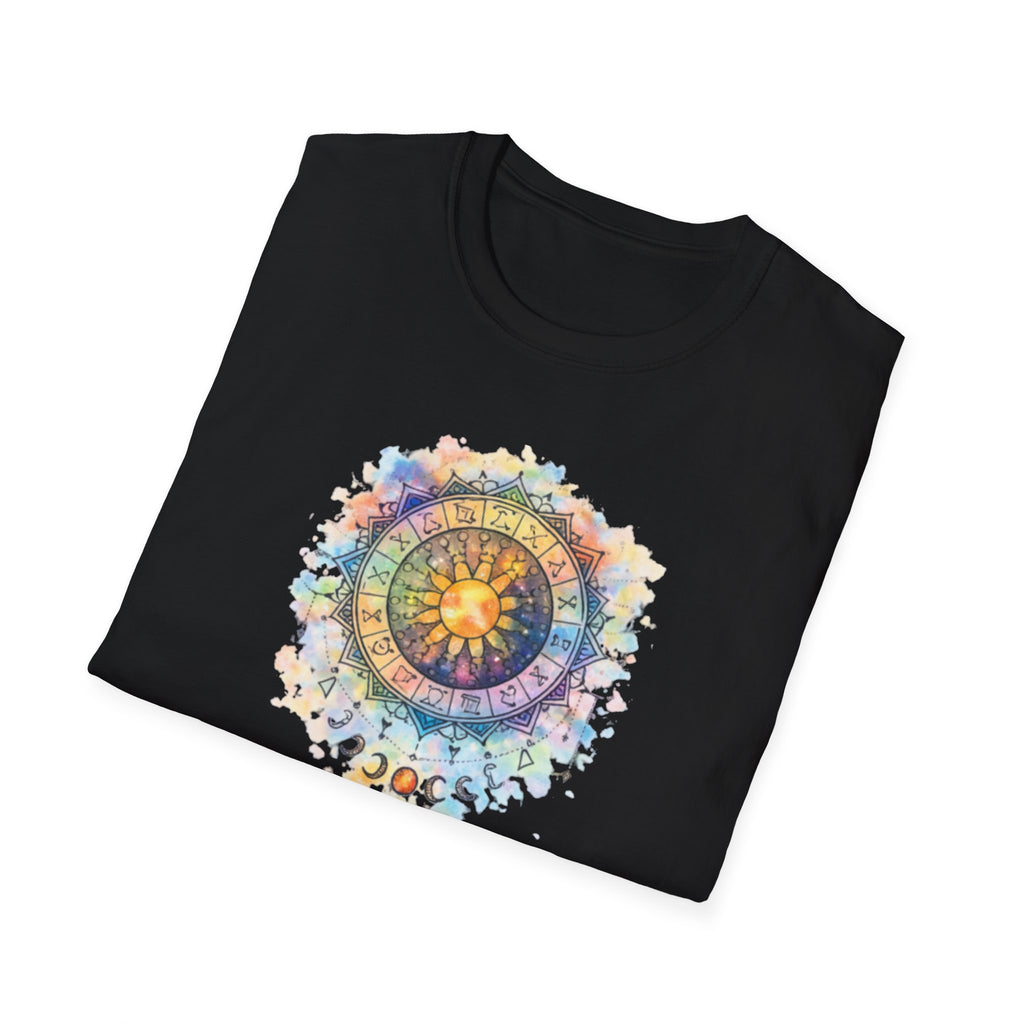 Sun & Moon Zodiac T-Shirt — Watercolor Astrological Mandala Tee