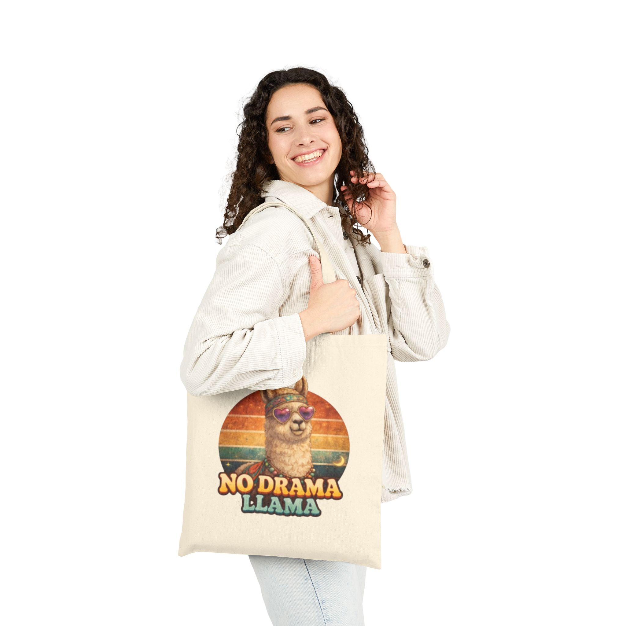 No Drama Llama Canvas Tote Bag – Vintage Retro Alpaca Shopper