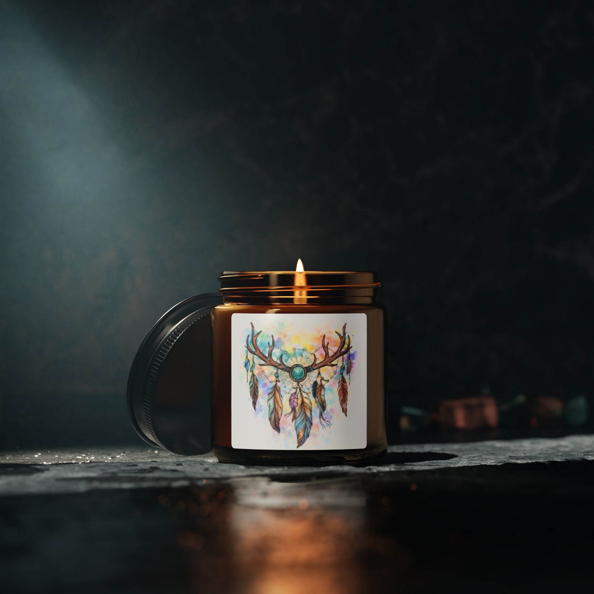 Dreamcatcher Antler Soy Candle — Amber Jar Scented Candle
