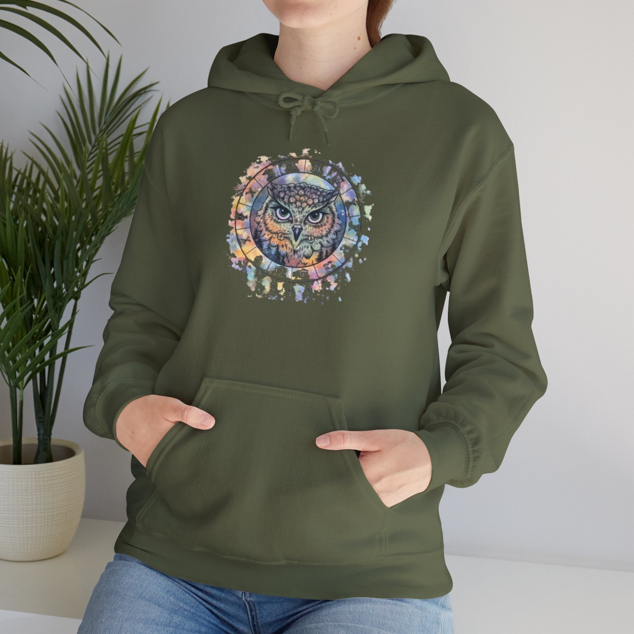 Owl Mandala Hoodie — Colorful Spiritual Owl Graphic Sweatshirt