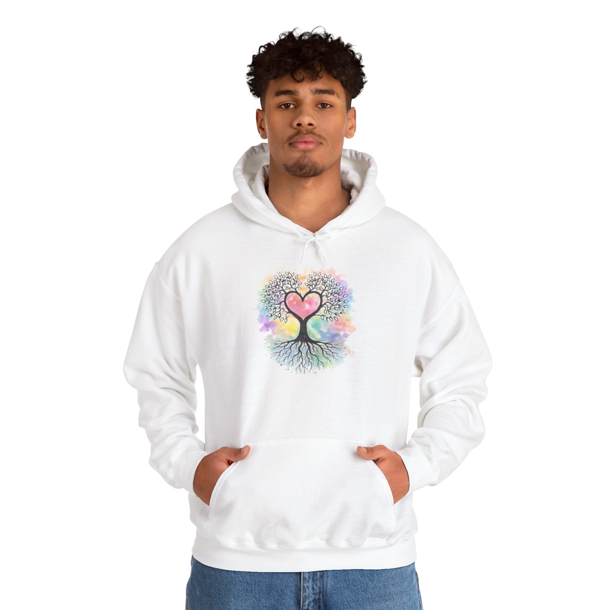 Rainbow Heart Tree Hoodie — Vibrant Spiritual Love Pullover