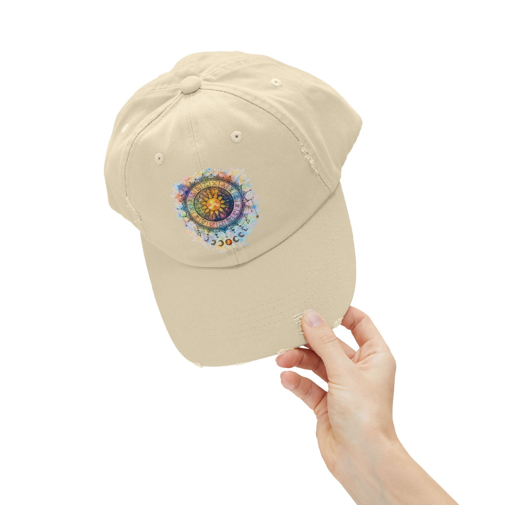 Distressed Cap — Watercolor Compass Mandala Hat