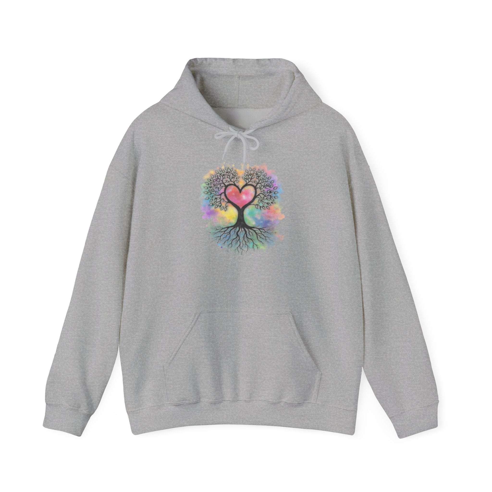 Rainbow Heart Tree Hoodie — Vibrant Spiritual Love Pullover